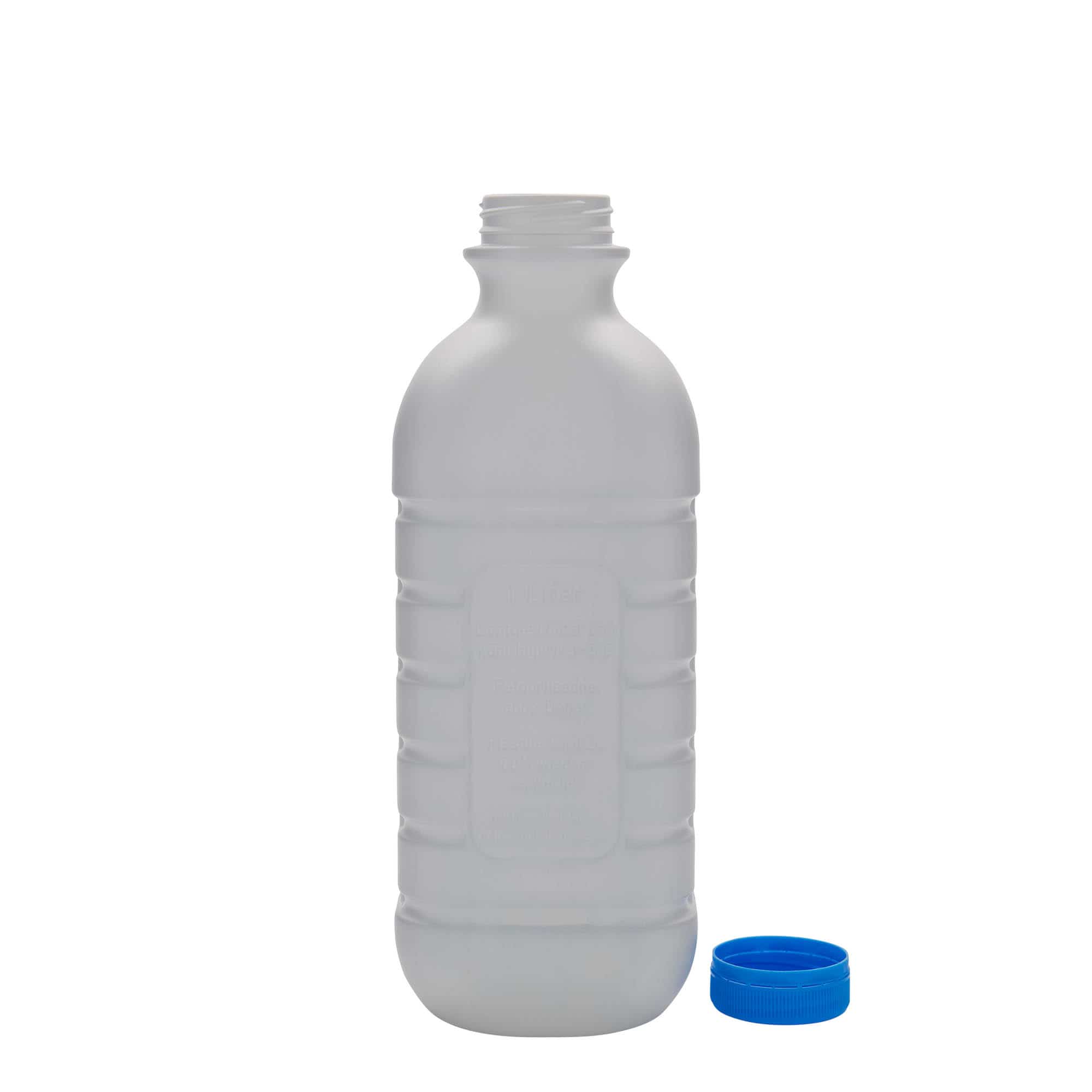 1000 ml piimapudel, ristkülikukujuline, HDPE-plast, valge, sulgur: PEHD40