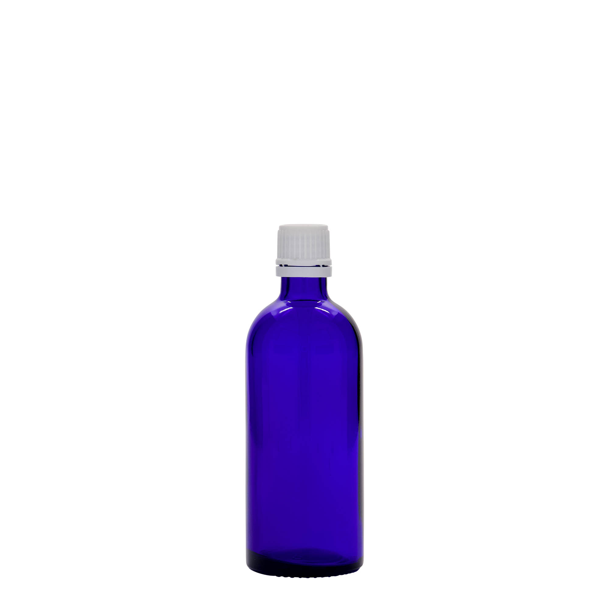 100 ml meditsiinipudel, klaas, kuninglik sinine, suuava: DIN 18