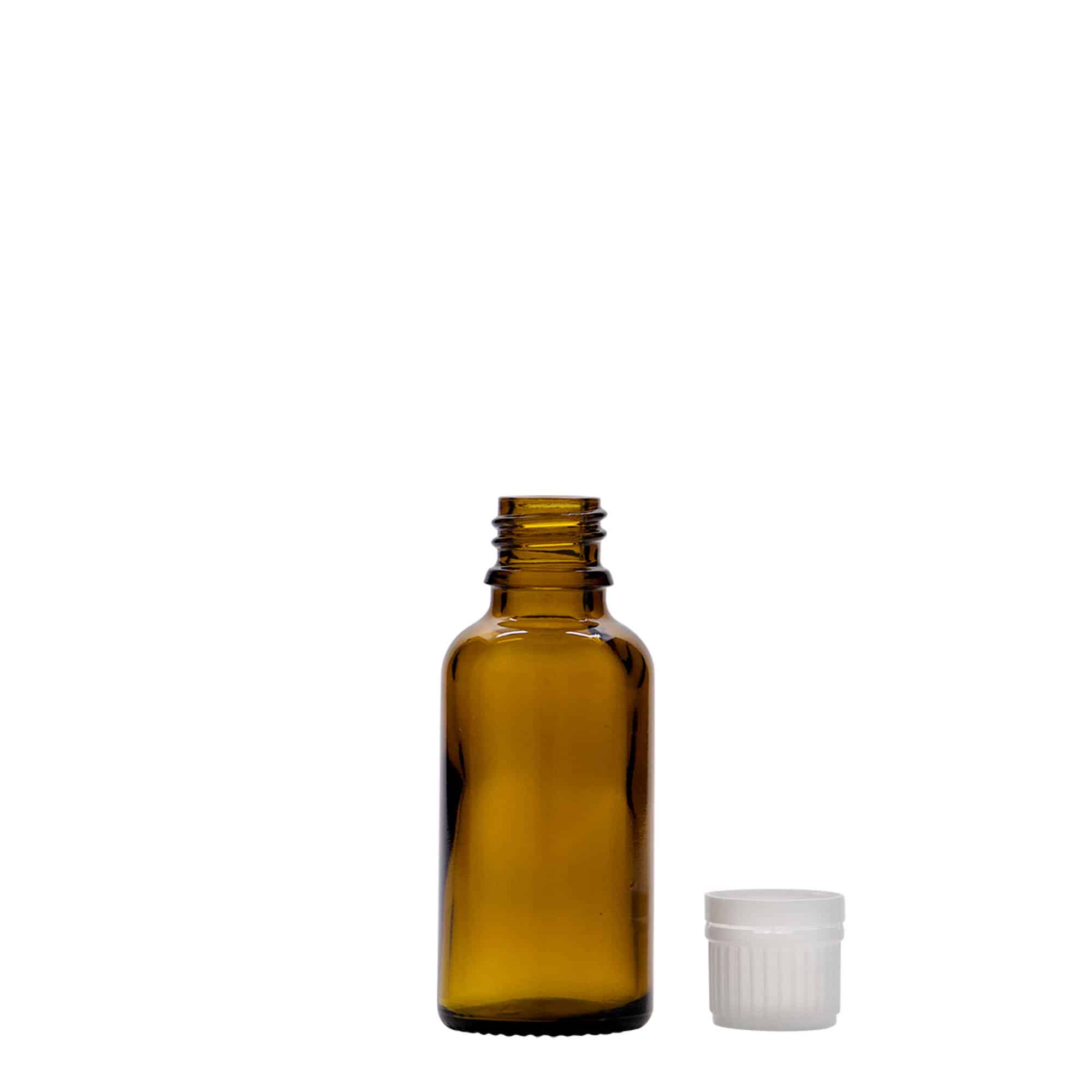 30 ml meditsiinipudel, klaas, pruun, suu: DIN 18