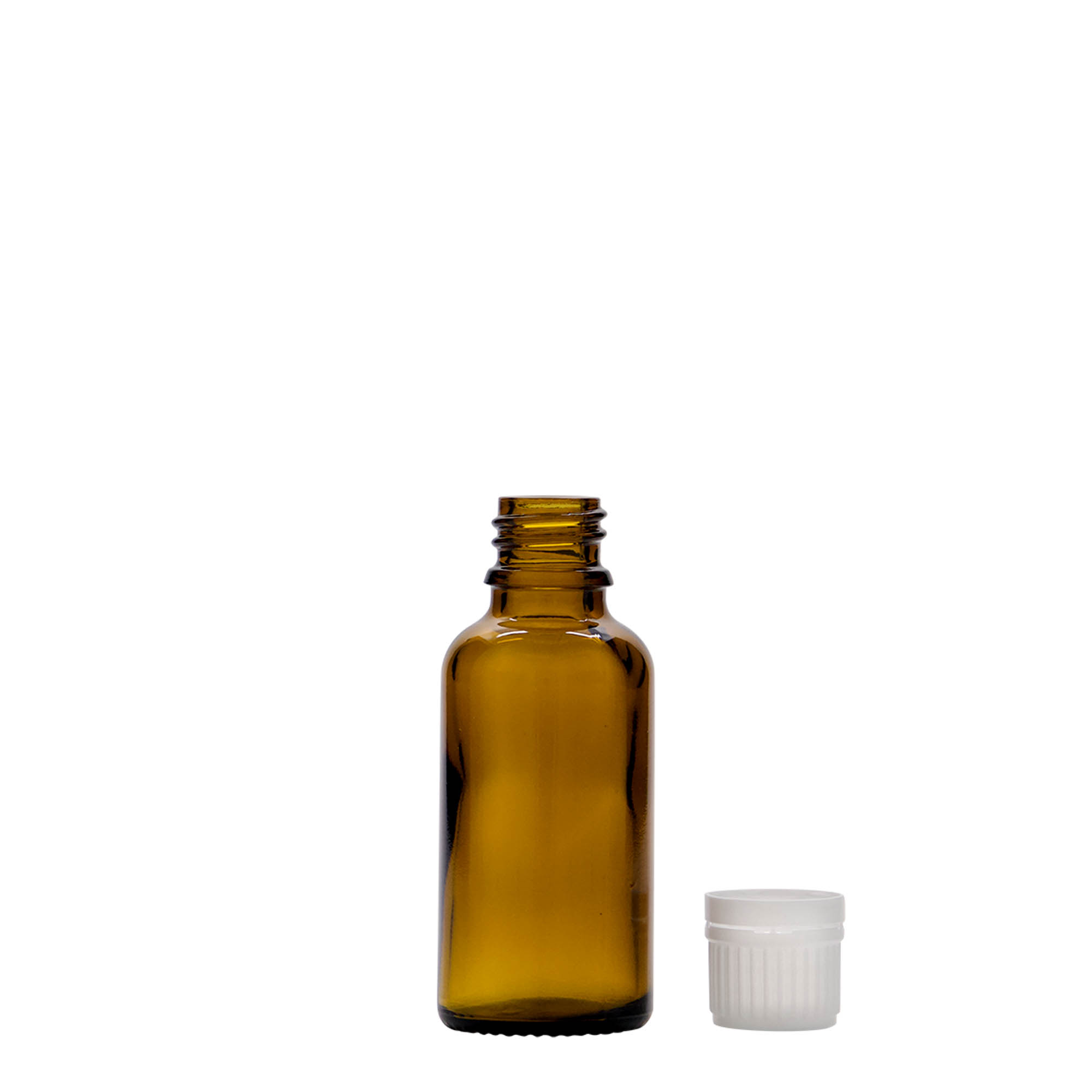 30 ml meditsiinipudel, klaas, pruun, suu: DIN 18