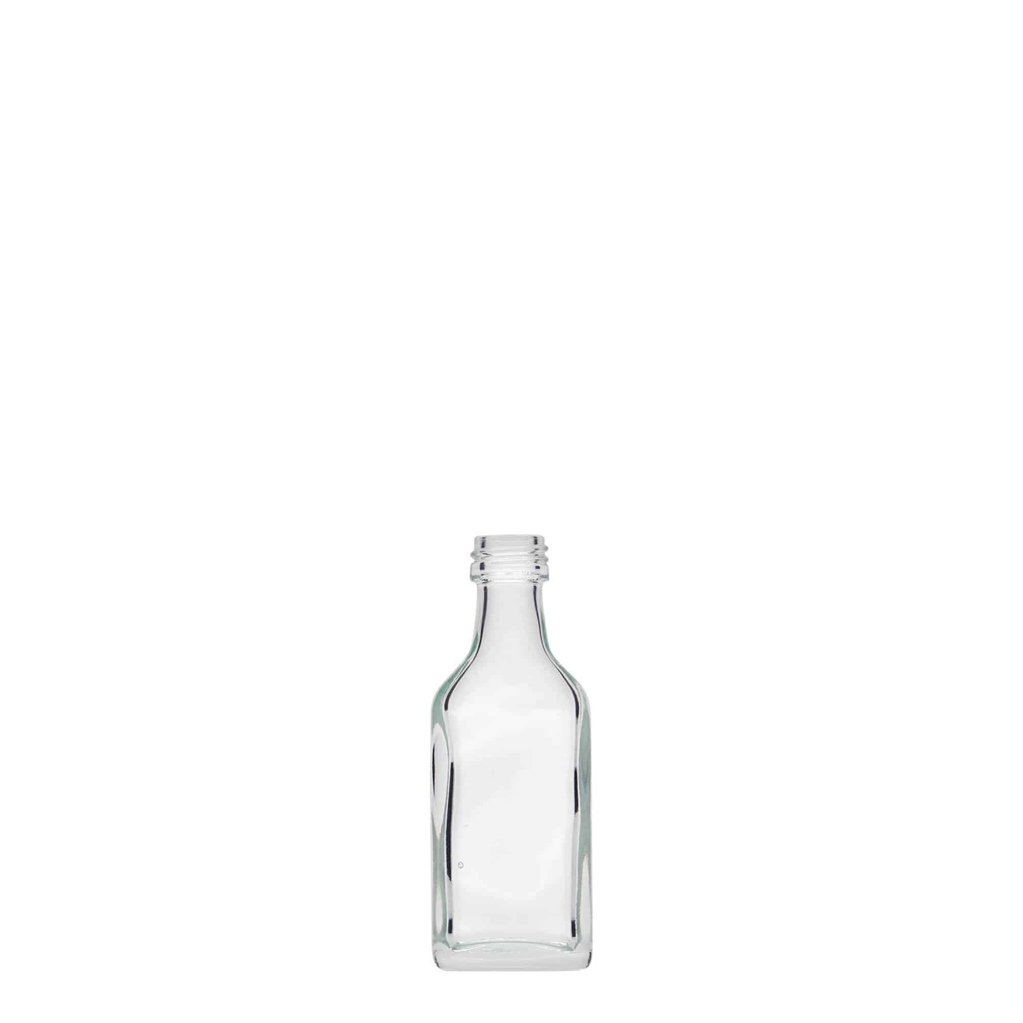 20 ml taskupudel, ristkülikukujuline, klaas, suuava: PP 18