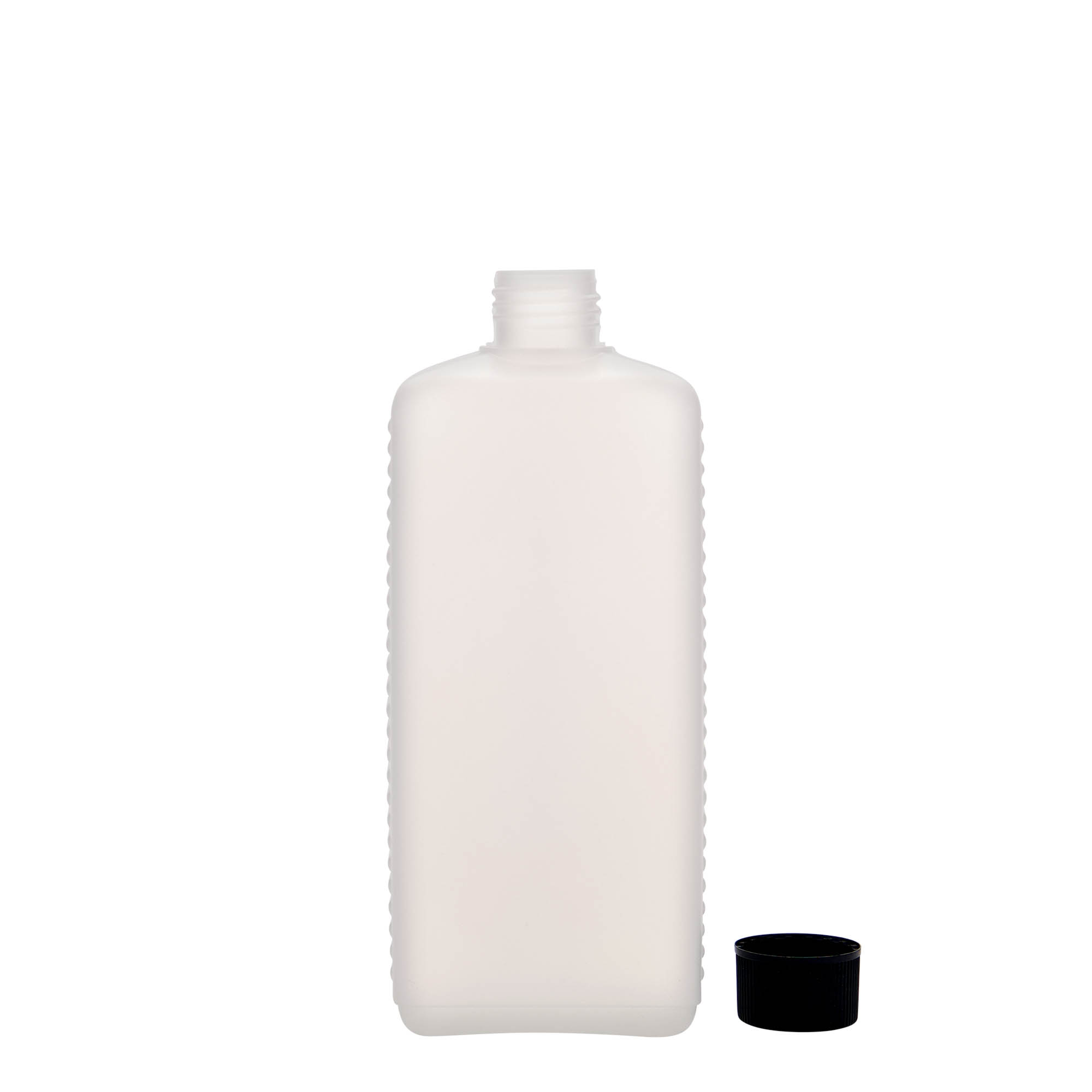 500 ml kanistripudel, ristkülikukujuline, HDPE-plast, naturaalne, suuava: DIN 25 EPE