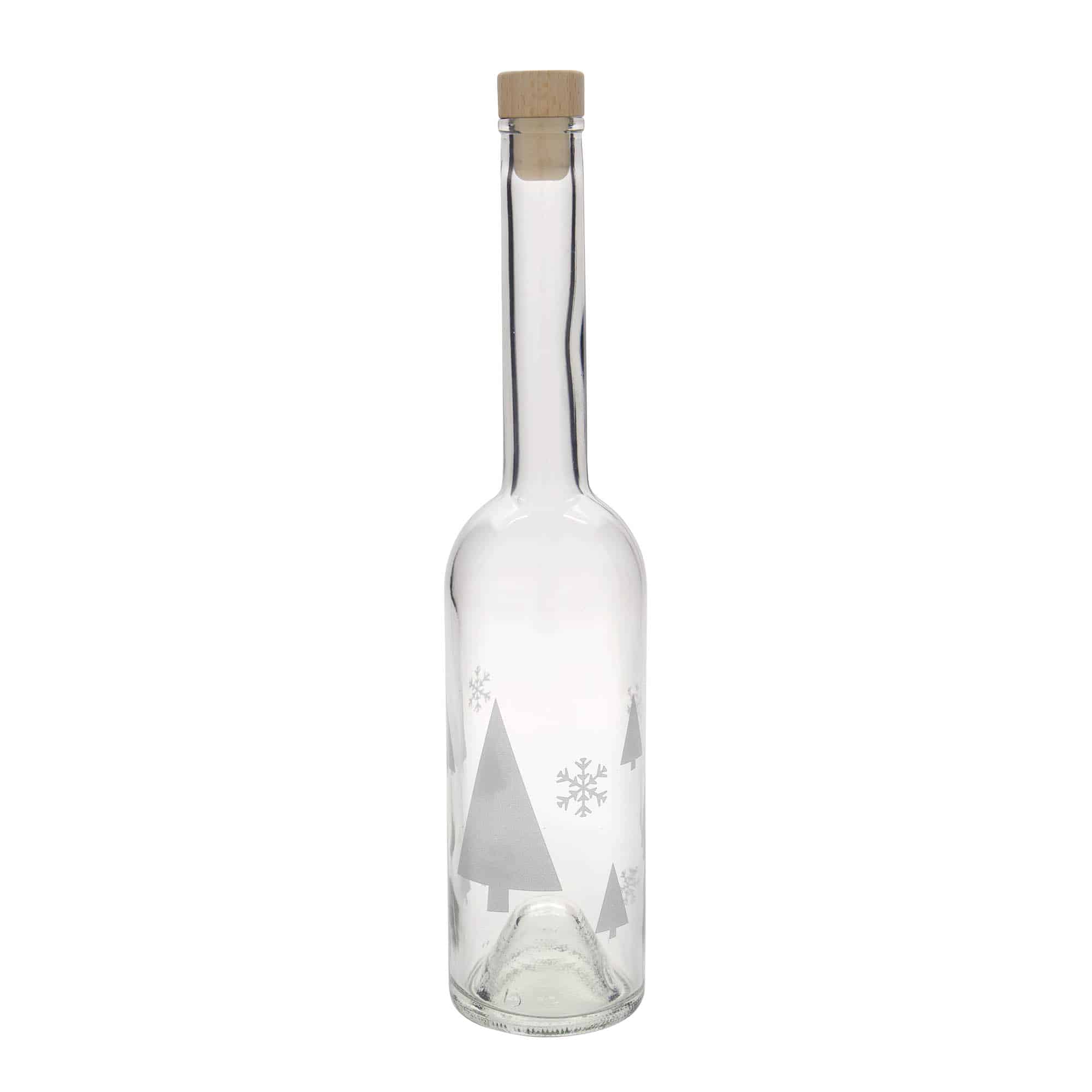 500 ml klaaspudel 'Opera', motiiv: lumehelbed, sulgur: kork