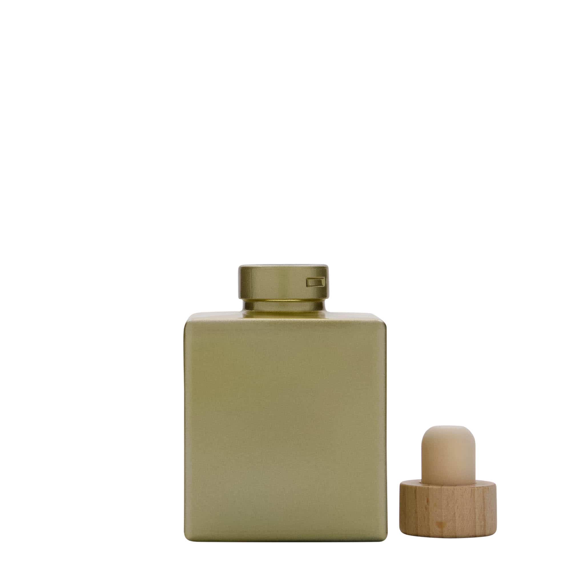 100 ml klaaspudel 'Cube', ruudukujuline, kuldne, sulgur: kork