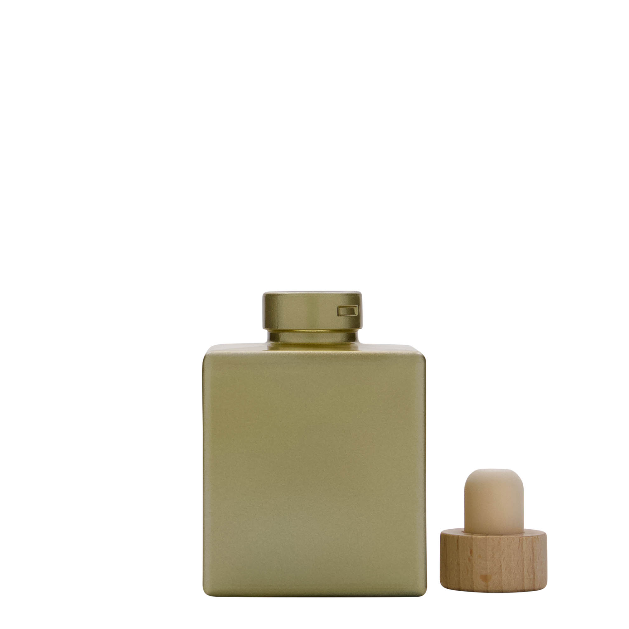 100 ml klaaspudel 'Cube', ruudukujuline, kuldne, suuava: kork