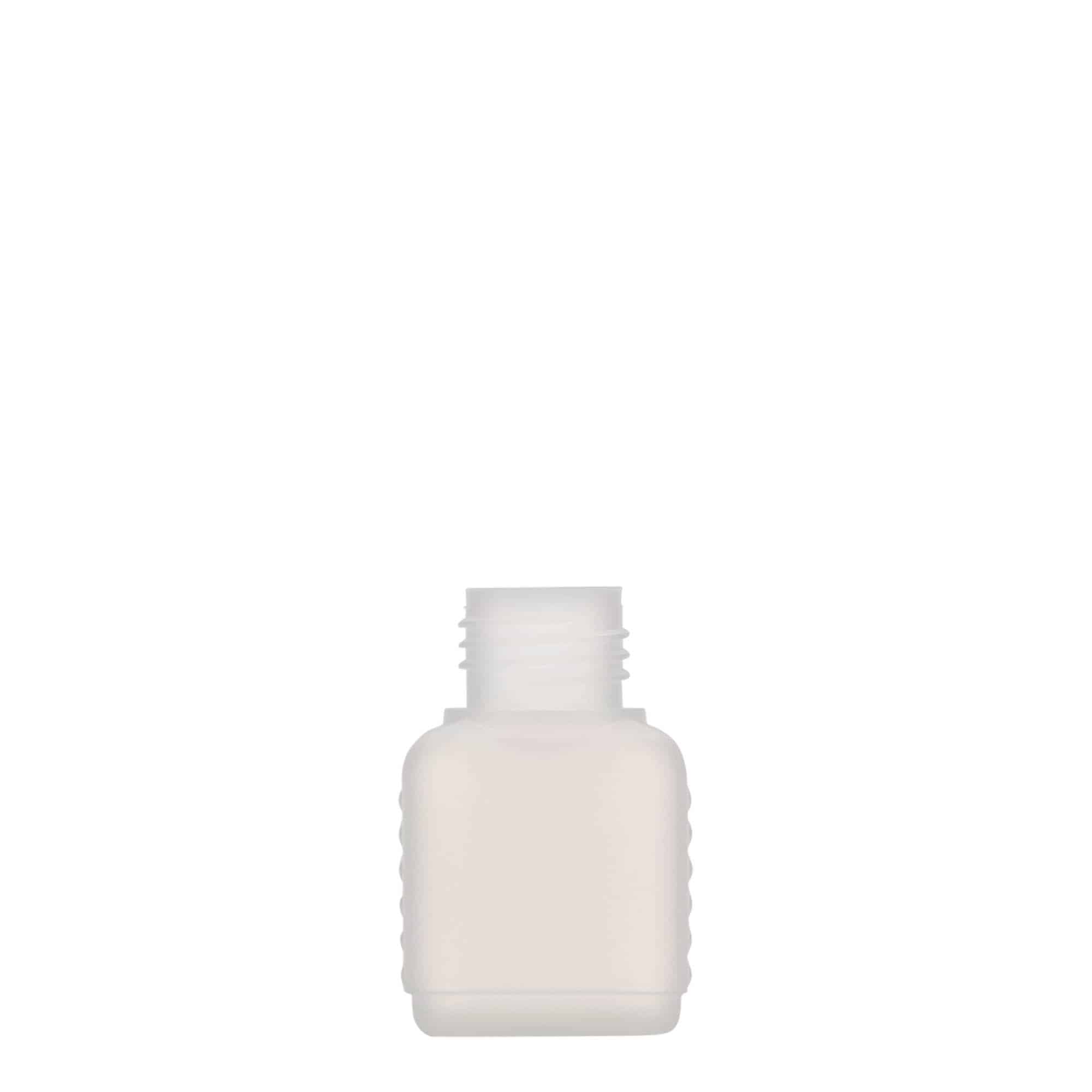 50 ml kanistripudel, ristkülikukujuline, HDPE-plast, naturaalne, avaus: DIN 25 50 ml kanistripudel, ristkülikukujuline, HDPE-plast, naturaalne, avaus: DIN 25