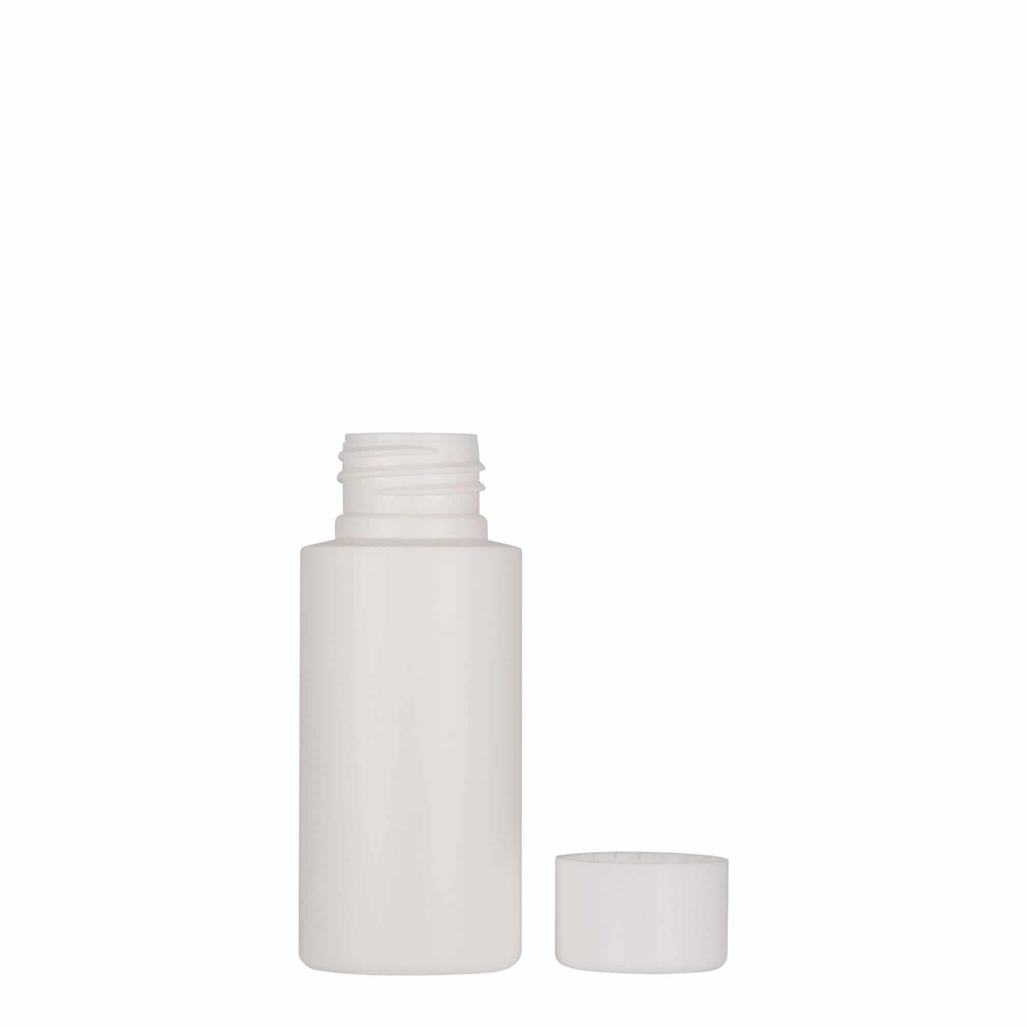 50 ml plastpudel 'Pipe', HDPE, valge, sulgur:  24/410