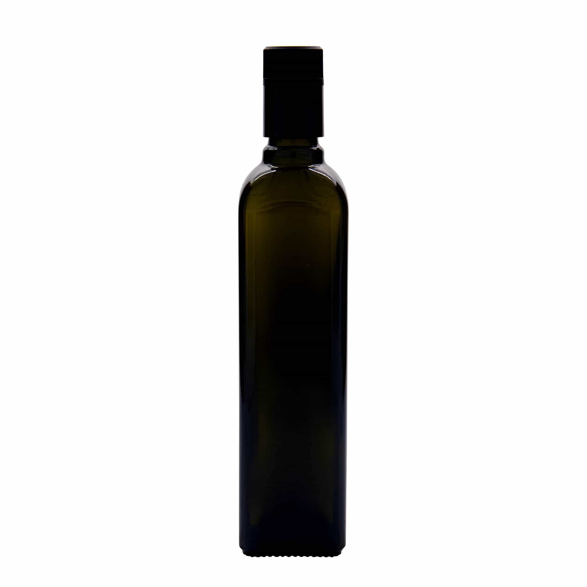 500 ml äädika/õlipudel 'Quadra', klaas, ruudukujuline, antiikroheline, sulgur: DOP