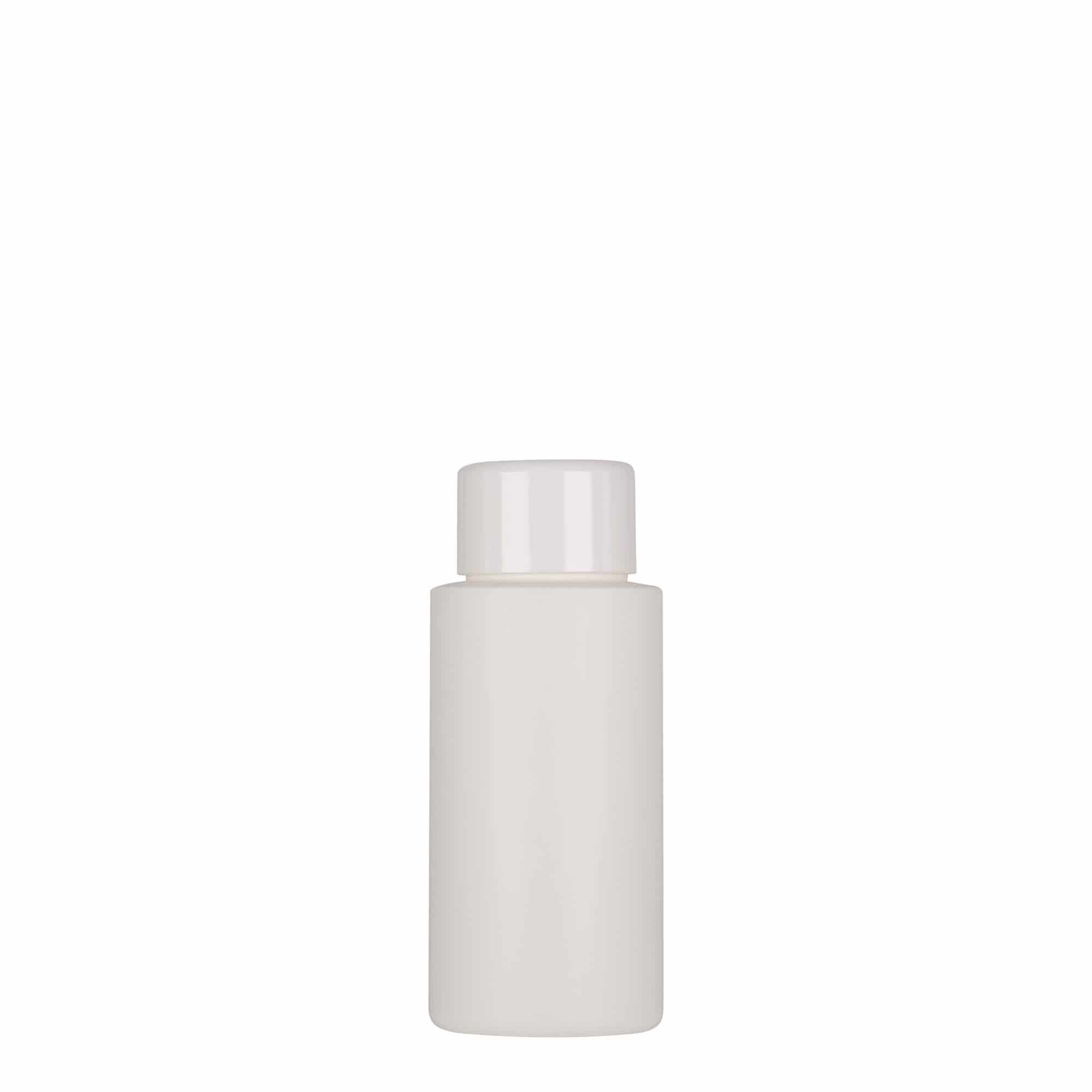 50 ml plastpudel 'Pipe', HDPE, valge, sulgur:  24/410