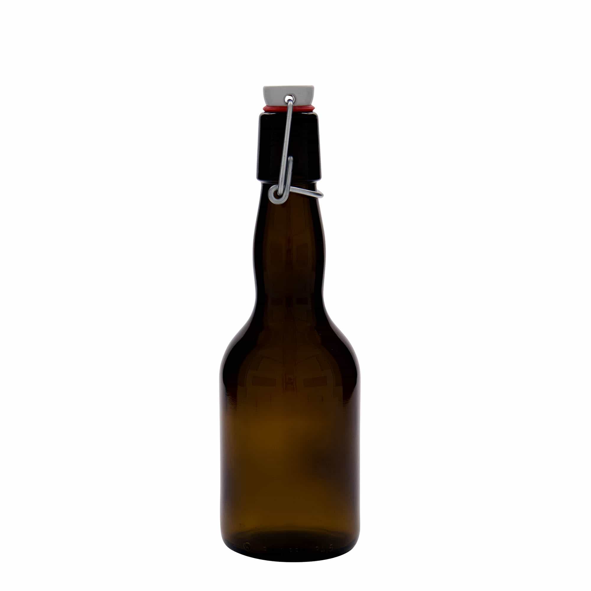 330 ml õllepudel kaelaga, klaas, pruun, avale: klambriga sulgur