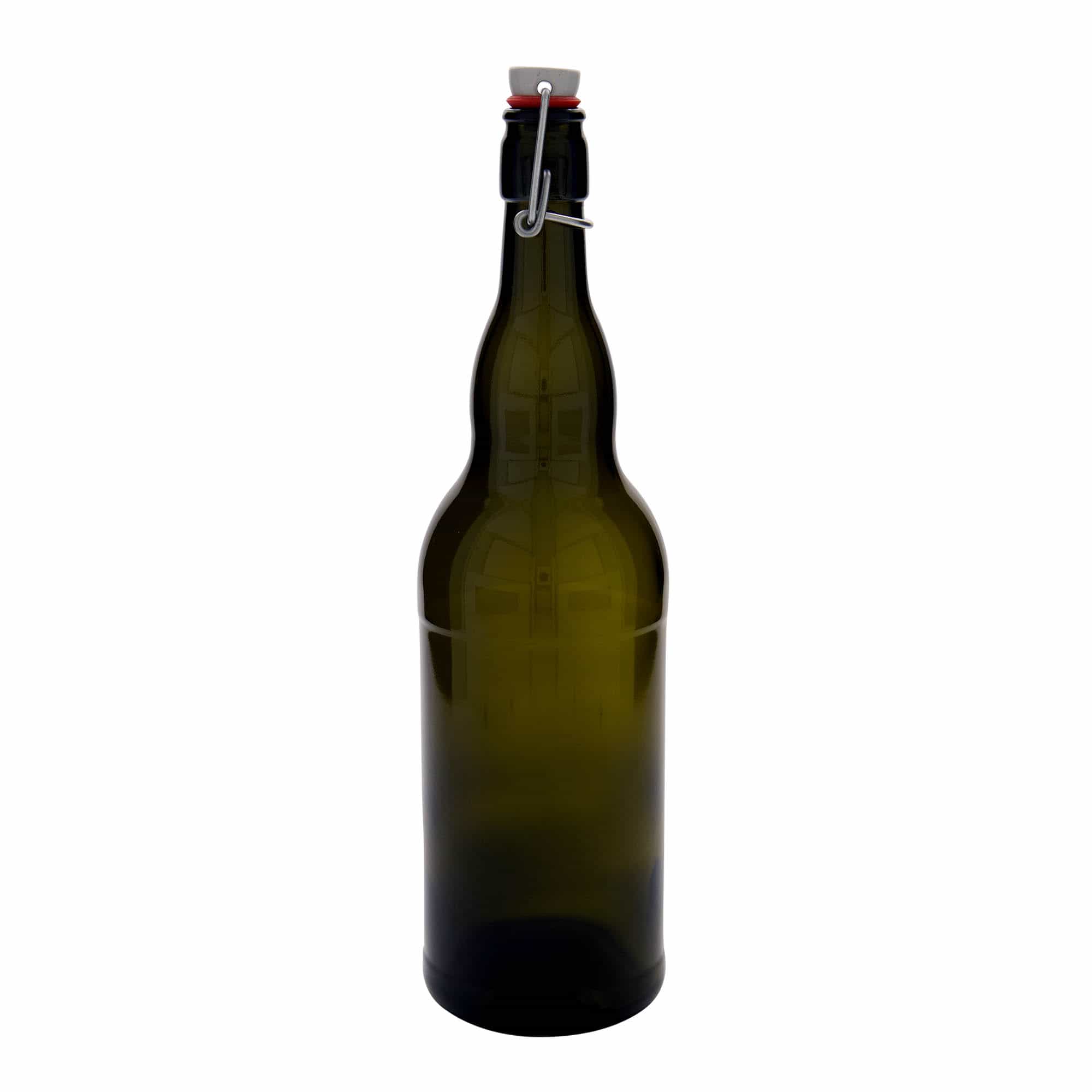 1.000 ml õllepudel Belgia, klaas, antiikroheline, suuava: klambri sulgur