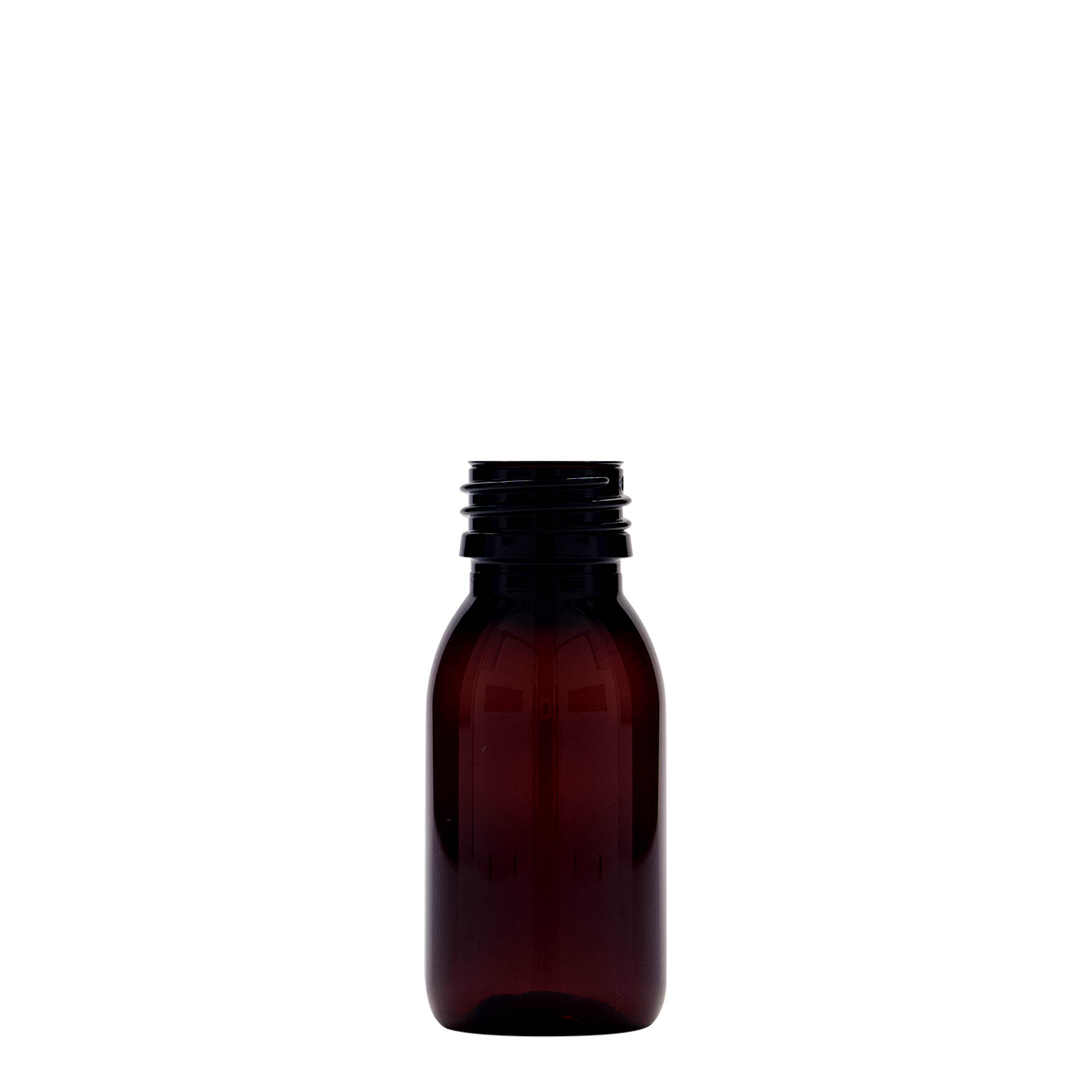 60 ml PET-meditsiinipudel, pruun, plastik, suuava: PP 28