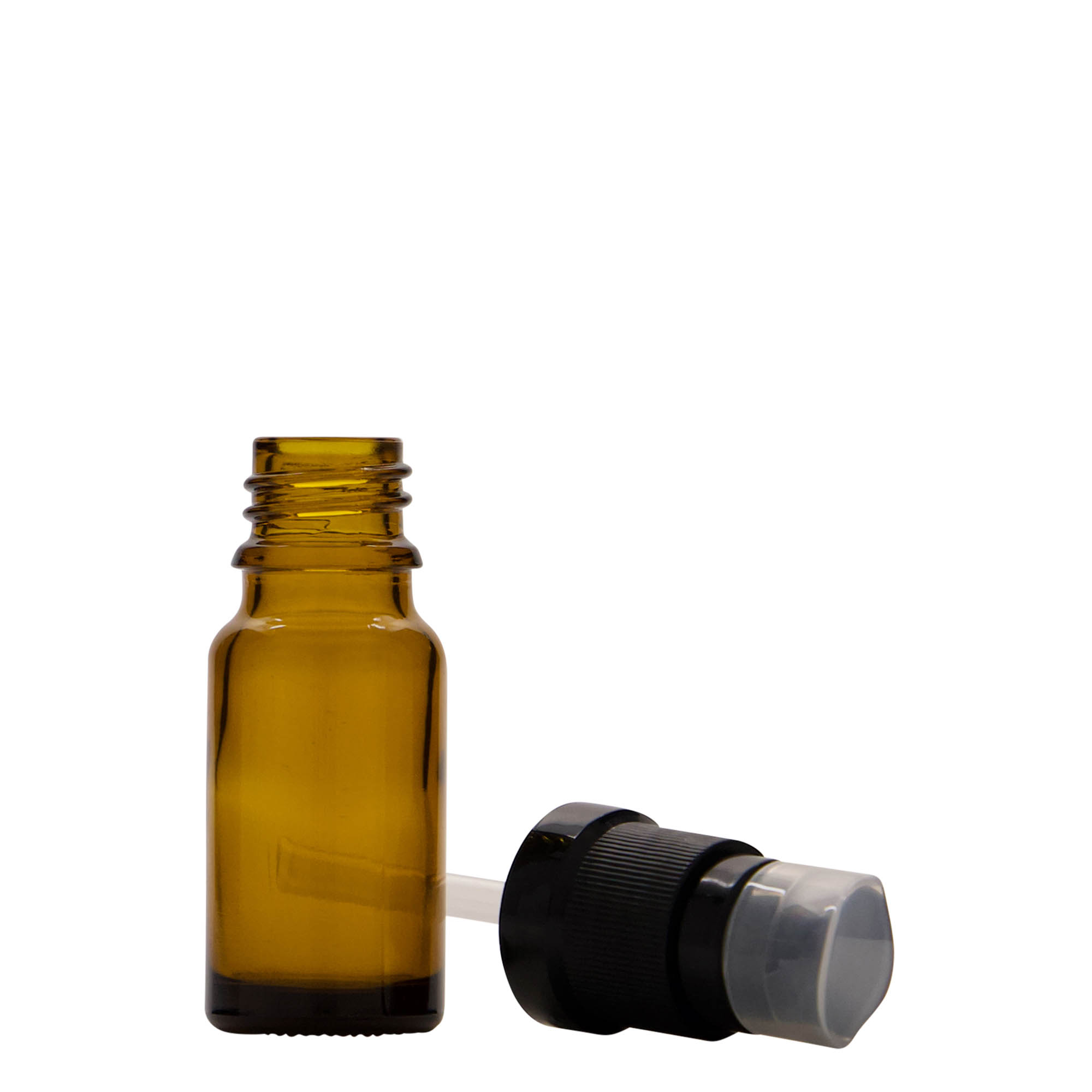 10 ml meditsiinipudel koos losjoonipumbaga, klaas, pruun, suuava: DIN 18