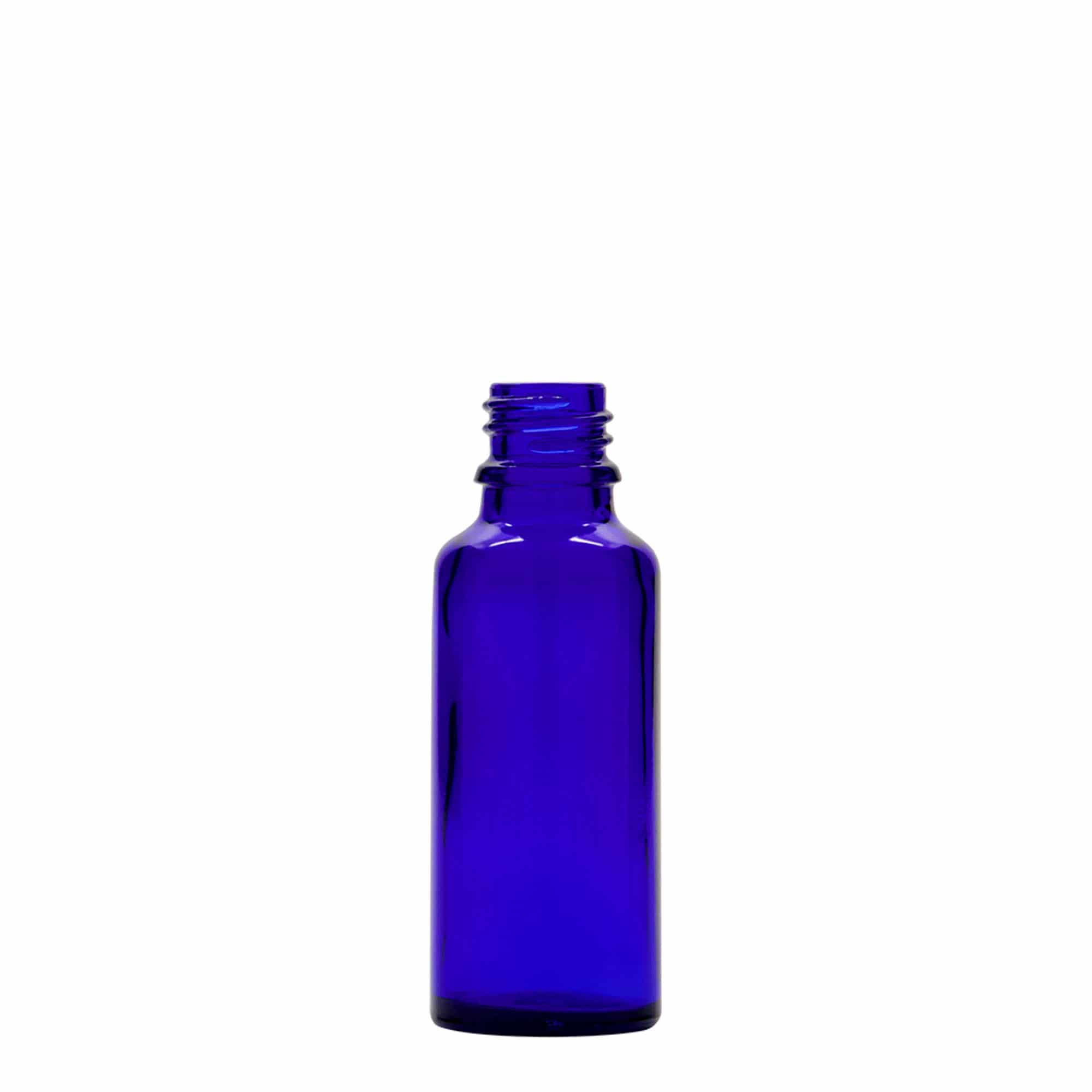 30 ml tilguti pudel meditsiiniks, klaas, kuninglik sinine-punane, suuava: DIN 18