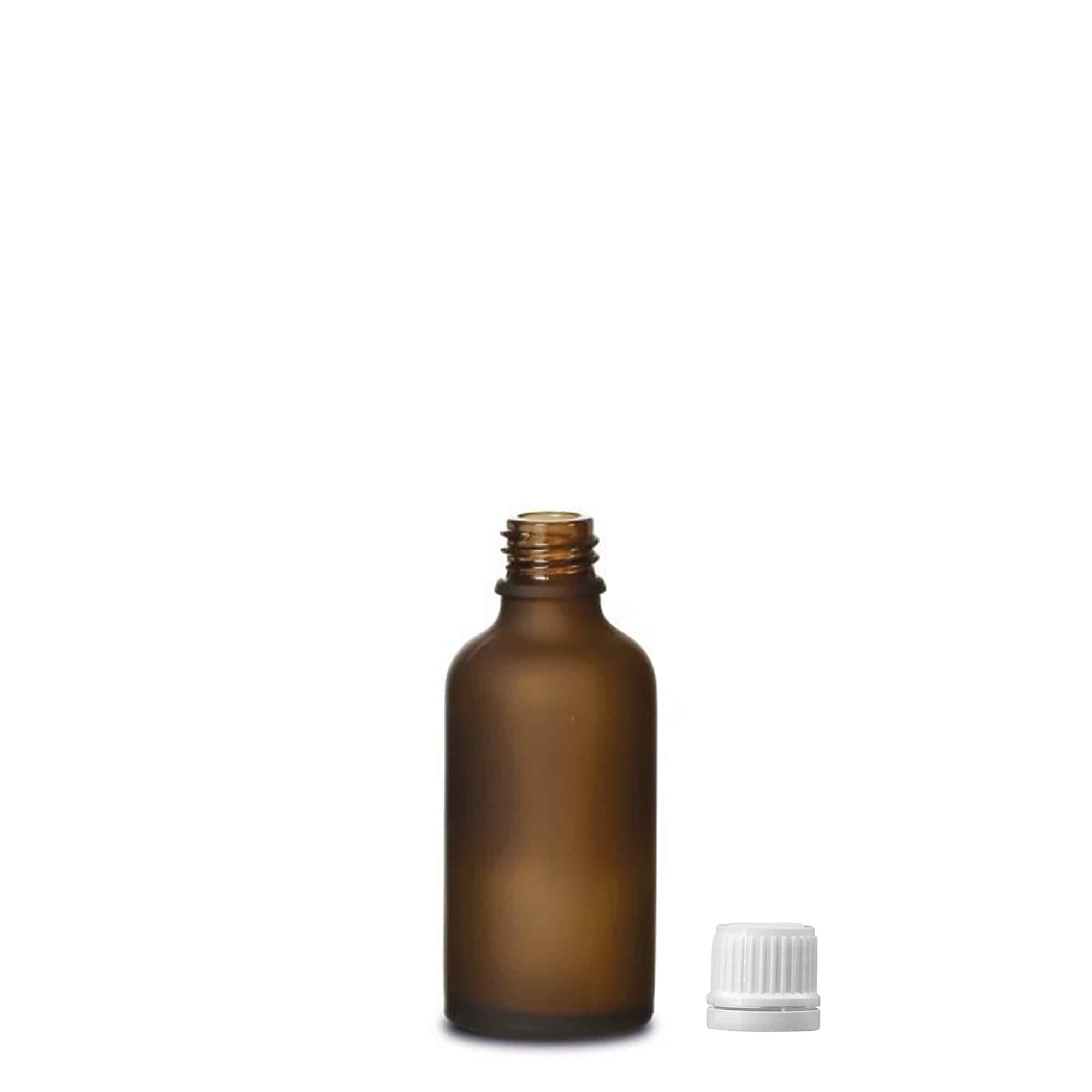 50 ml meditsiinipudel, klaas, pruun härmatisega, suuava: DIN 18