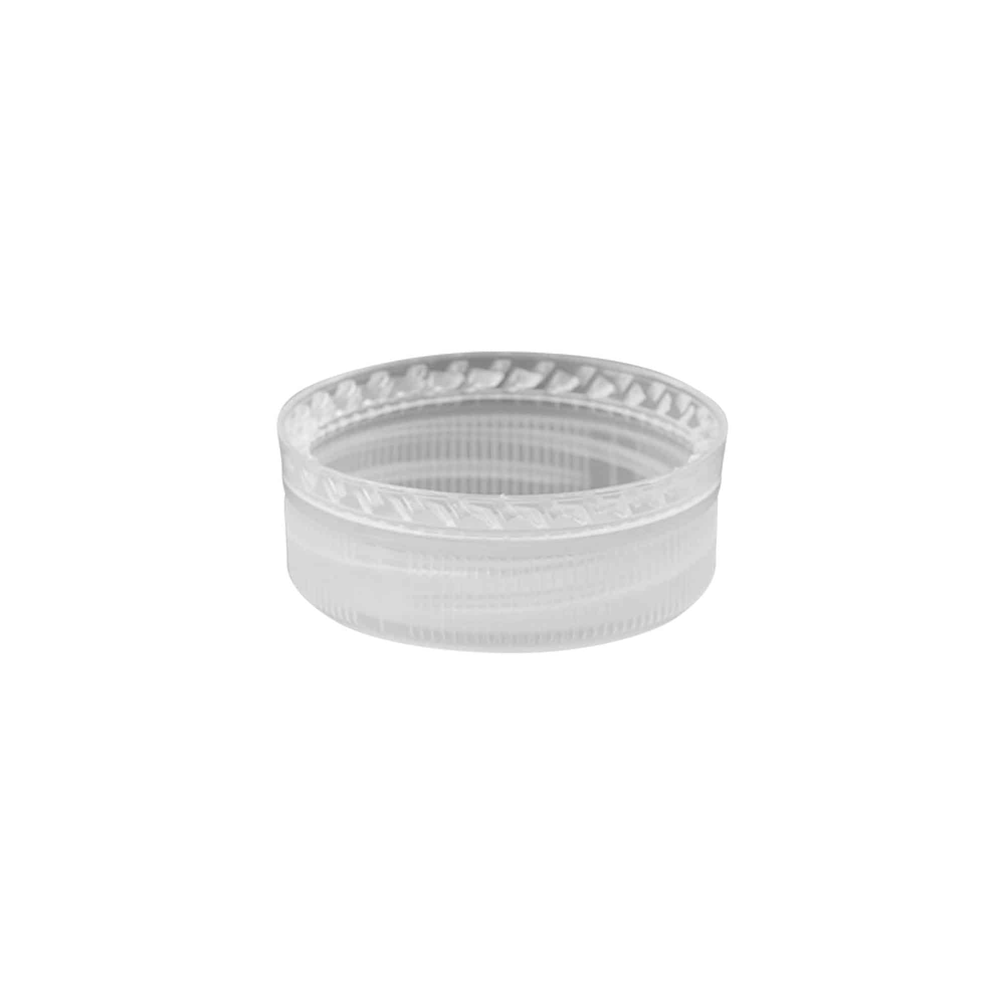 Keeratav kork kahe algusega keermega, PE-plast, valge, sulguri tüüp: PET 38 mm