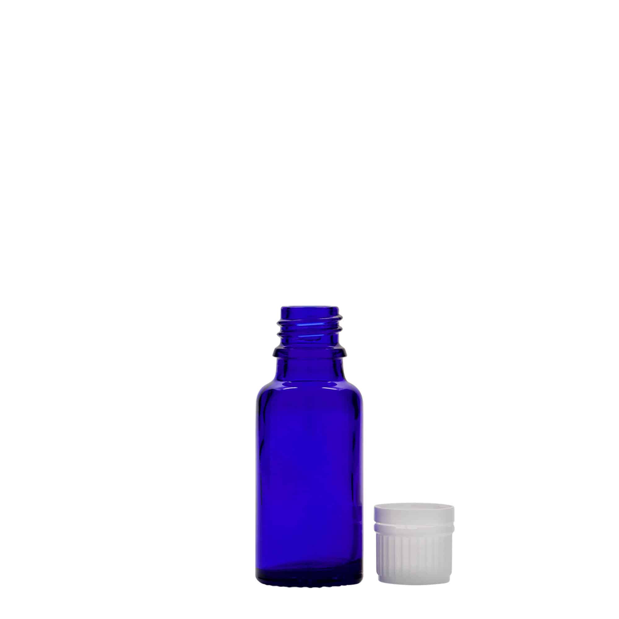 20 ml meditsiinipudel, klaas, kuninglik sinine, suu: DIN 18