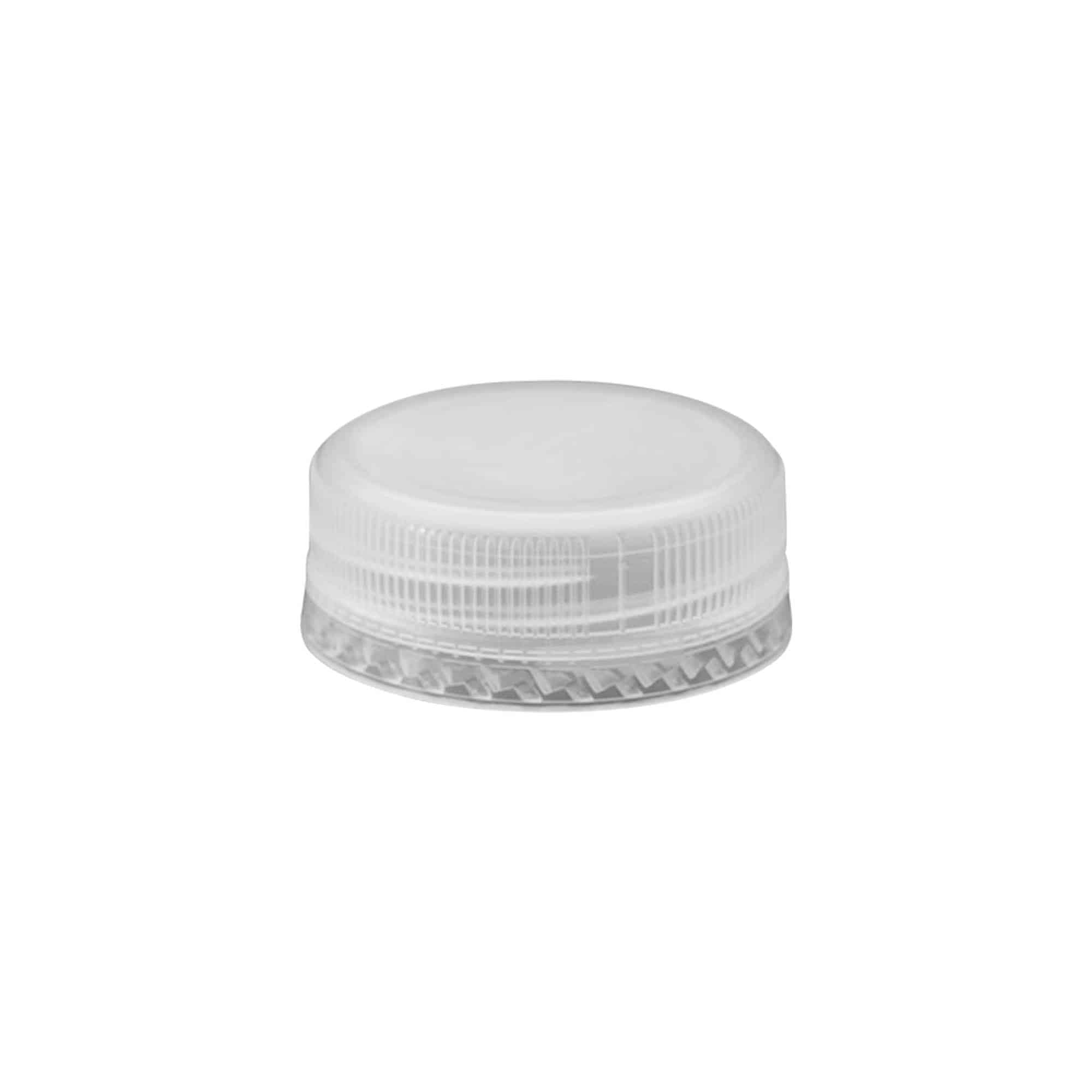 Keeratav kork kahe algusega keermega, PE-plast, valge, sulguri tüüp: PET 38 mm
