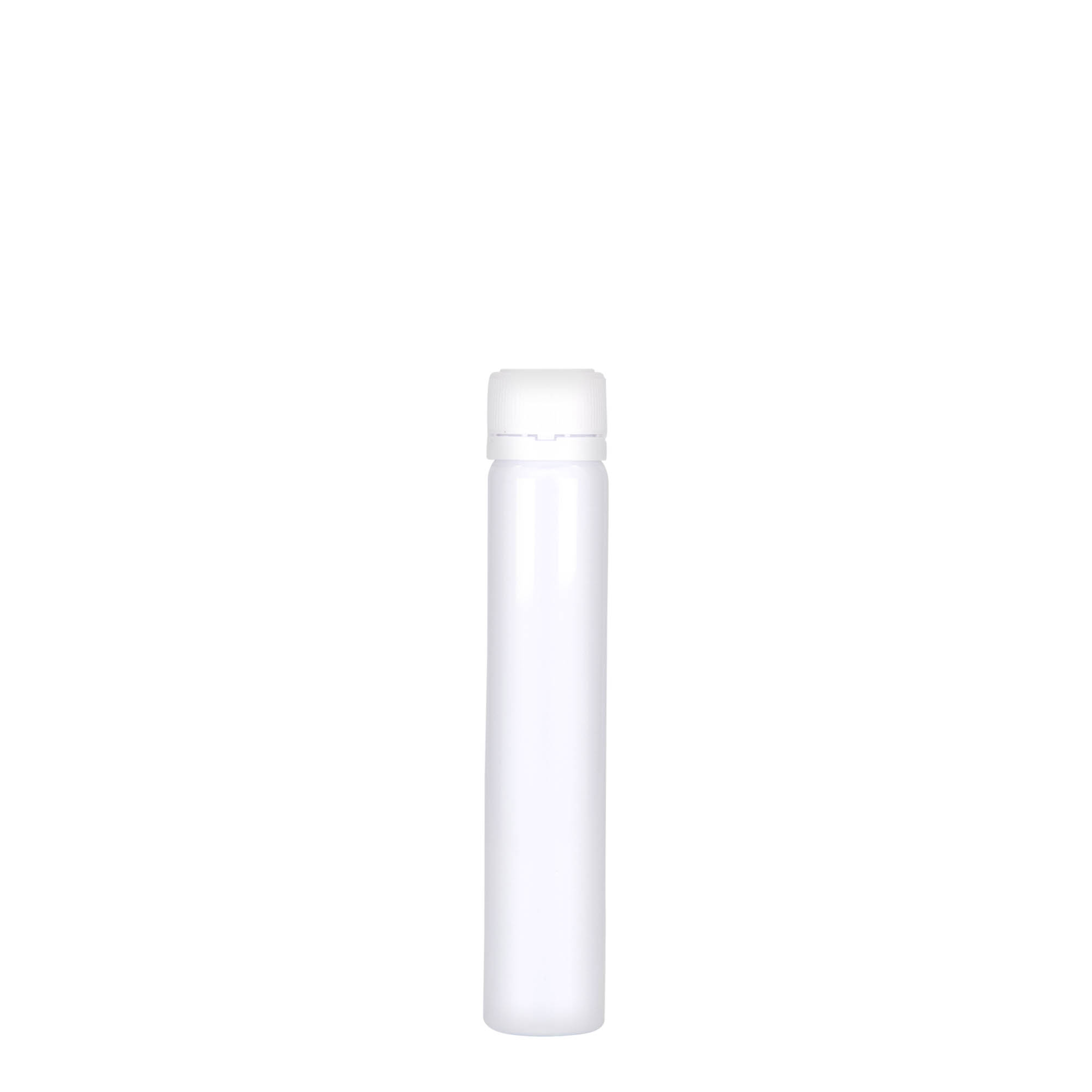 25 ml PET-torukesed, plastik, valge, ava: keeratava korkiga