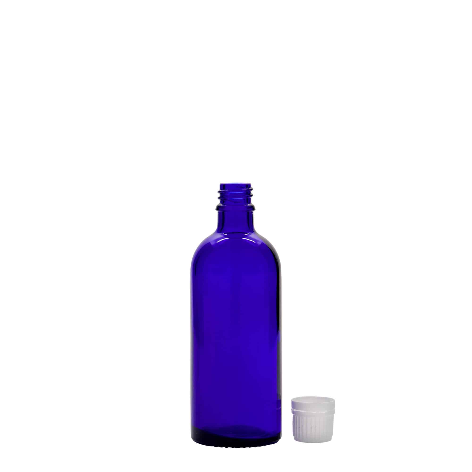 100 ml meditsiinipudel, klaas, kuninglik sinine, suuava: DIN 18