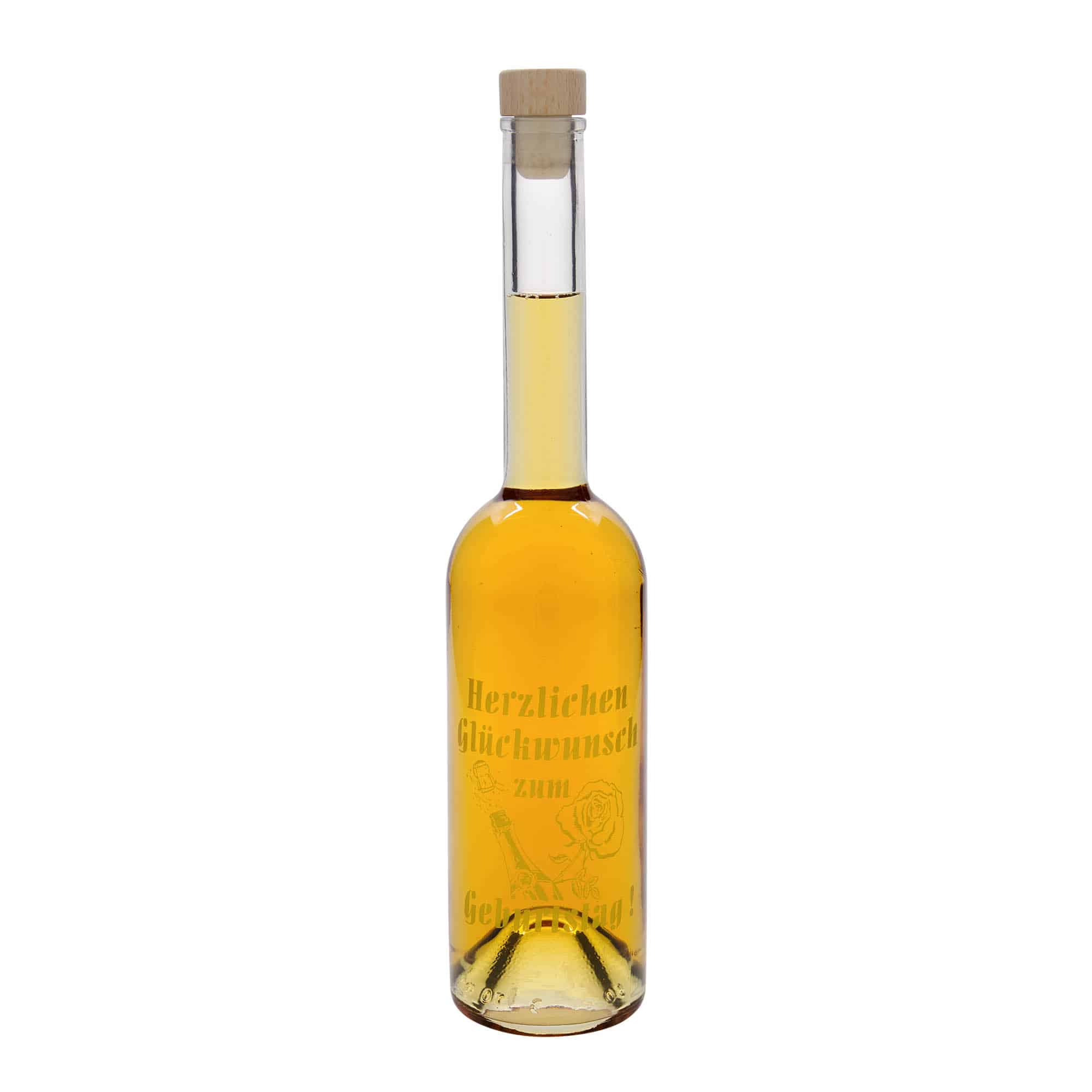 500 ml klaaspudel 'Opera', motiiv: sünnipäevapudel, sulgur: kork