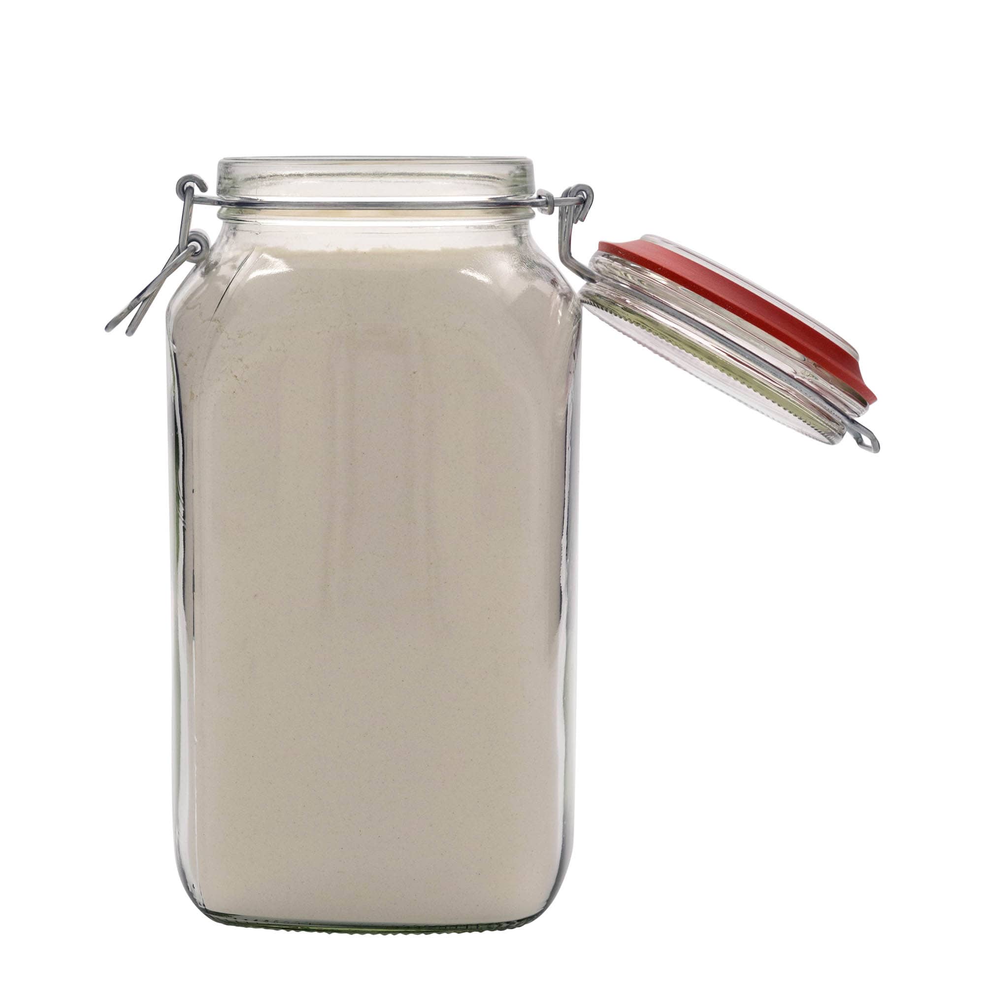 2,590 ml traatlukuga klaaspurk #, ruudukujuline, avaus: traatlukuga sulgur