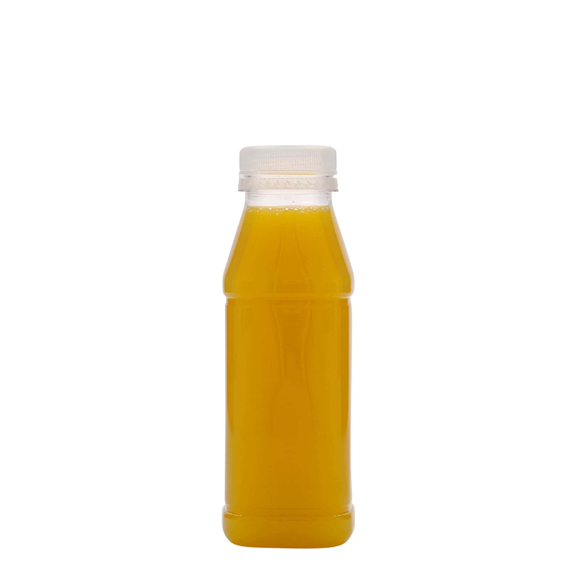 330 ml PET-pudel 'Milk and Juice Carré', ruudukujuline, plastik, ava: 38 mm