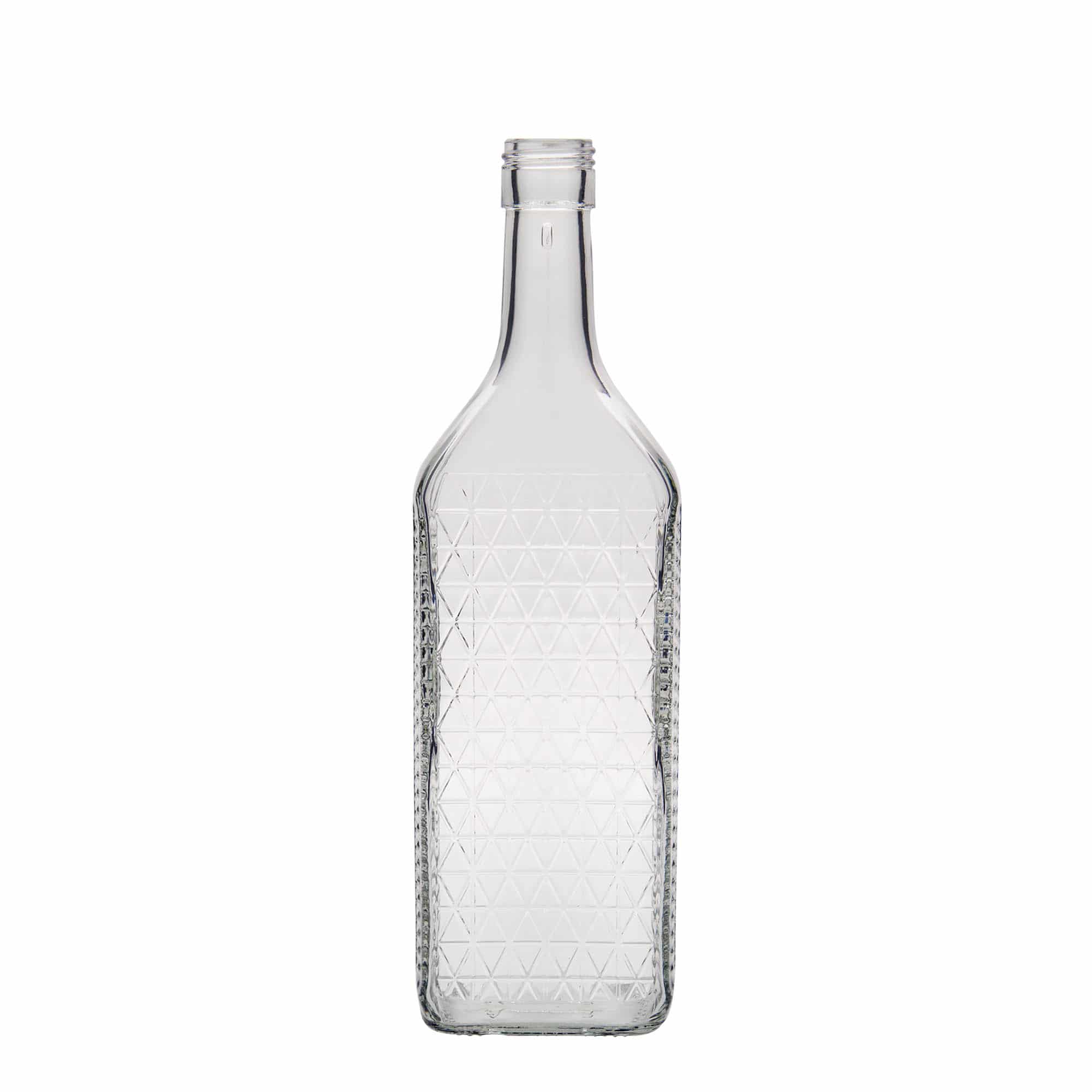 700 ml klaaspudel 'Caruso', ristkülikukujuline, sulgur: PP 31,5