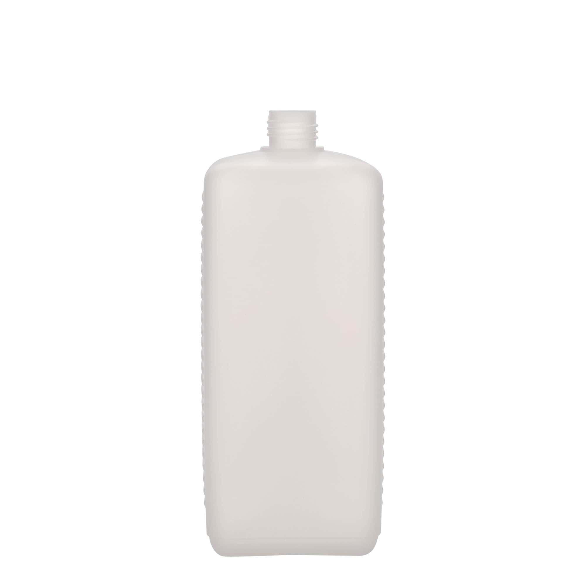 1.000 ml kanistripudel, ristkülikukujuline, HDPE-plastik, naturaalne, avale: DIN 25 EPE