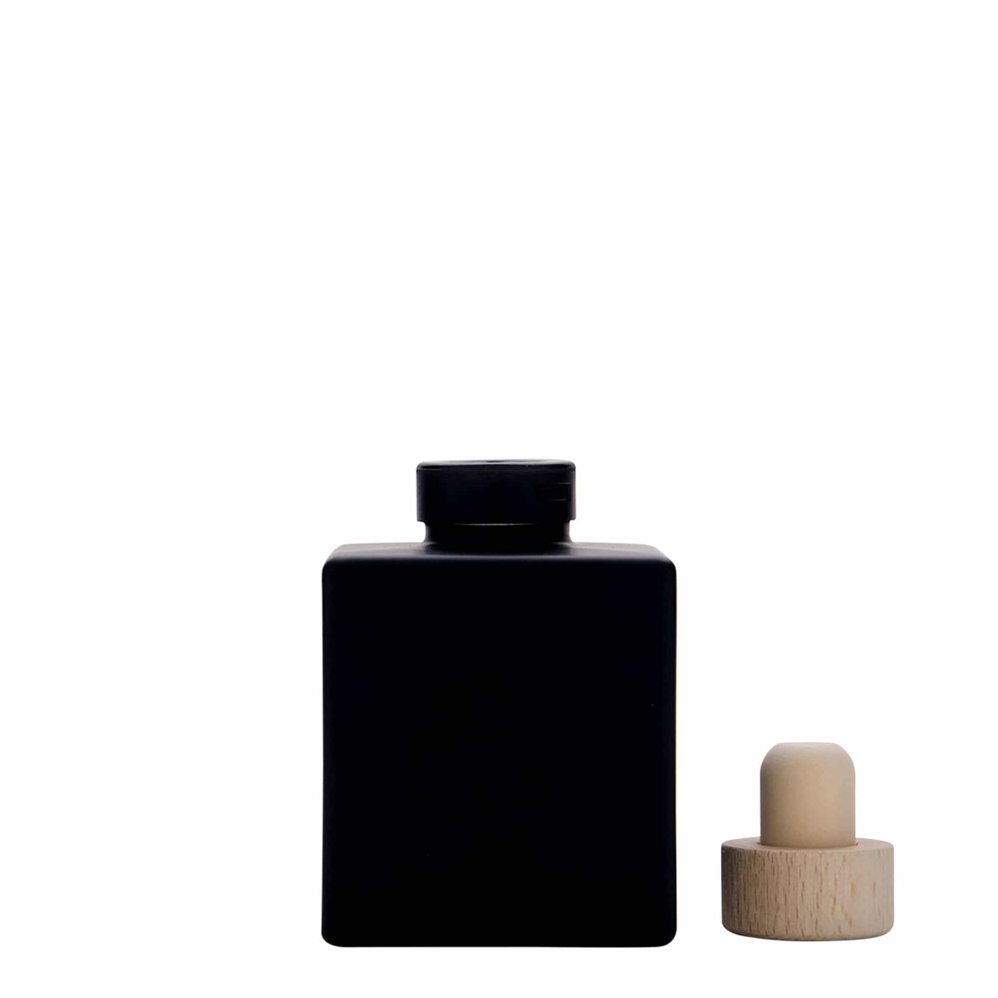 100 ml klaaspudel 'Cube', ruudukujuline, must, kael: kork