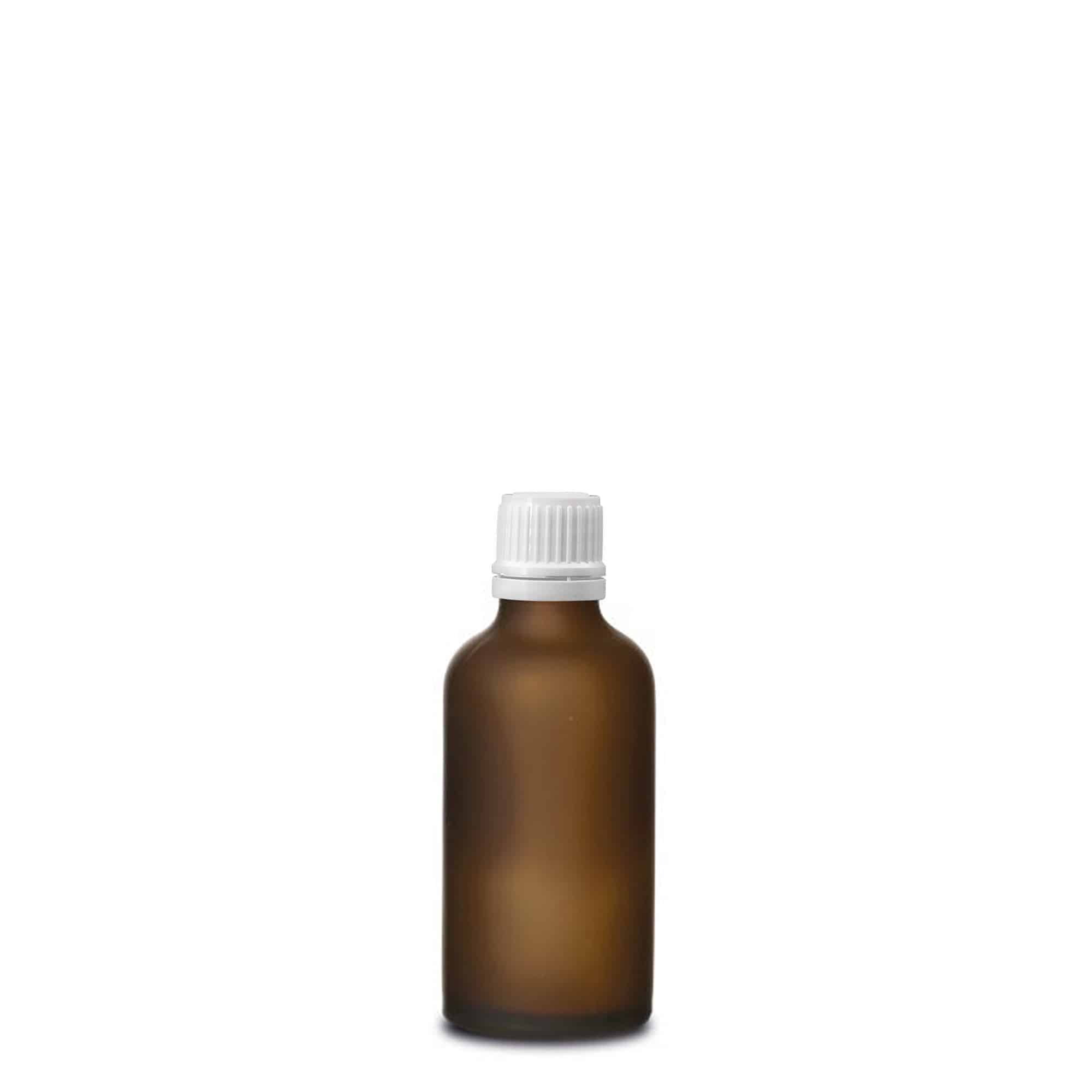 50 ml meditsiinipudel, klaas, pruun härmatisega, suuava: DIN 18
