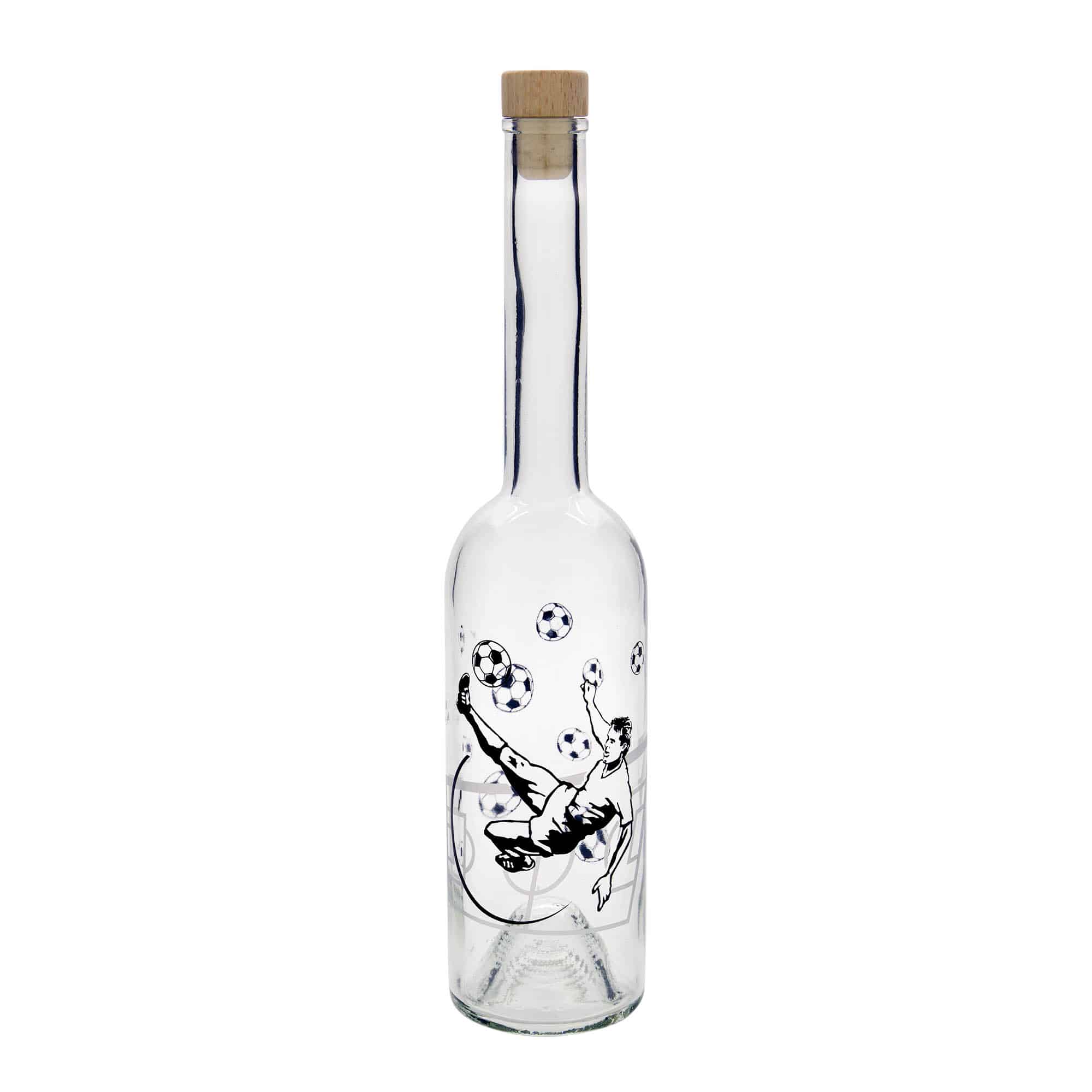 500 ml klaaspudel 'Opera', motiiv: jalgpallur, sulgur: kork
