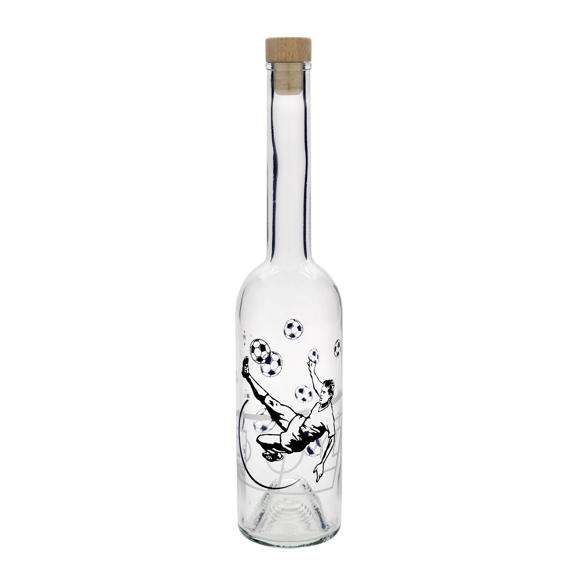 500 ml klaaspudel 'Opera', motiiv: jalgpallur, kael: kork