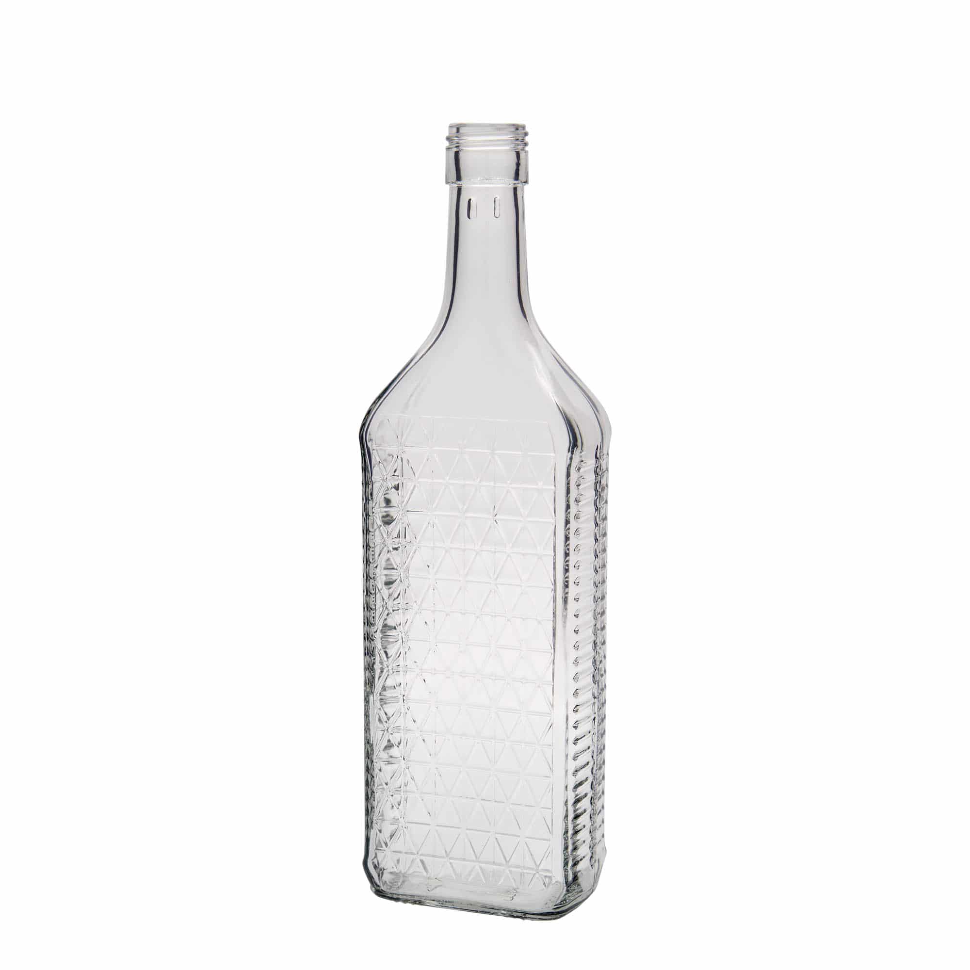 700 ml klaaspudel 'Caruso', ristkülikukujuline, sulgur: PP 31,5