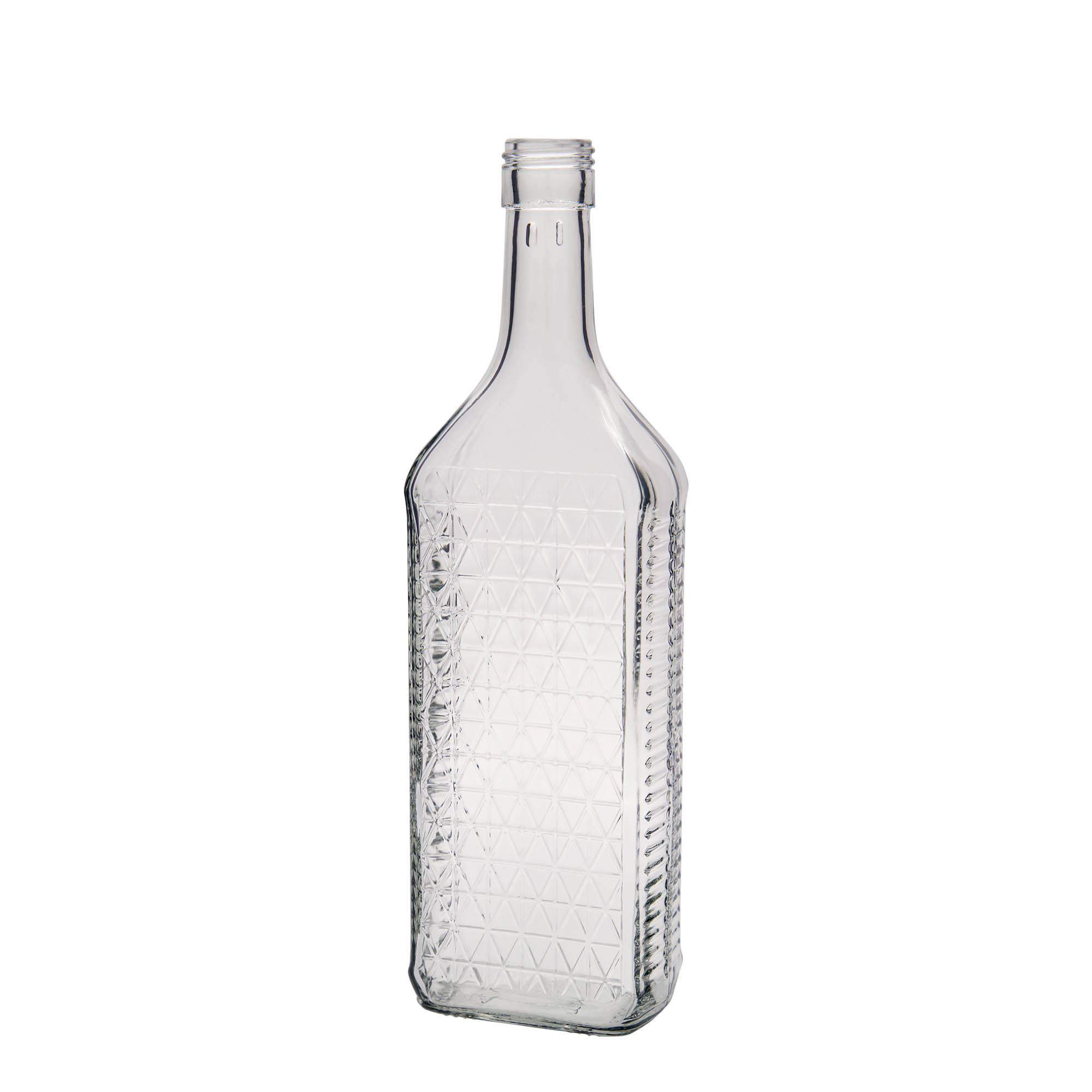 700 ml klaaspudel 'Caruso', ristkülikukujuline, sulgur: PP 31,5