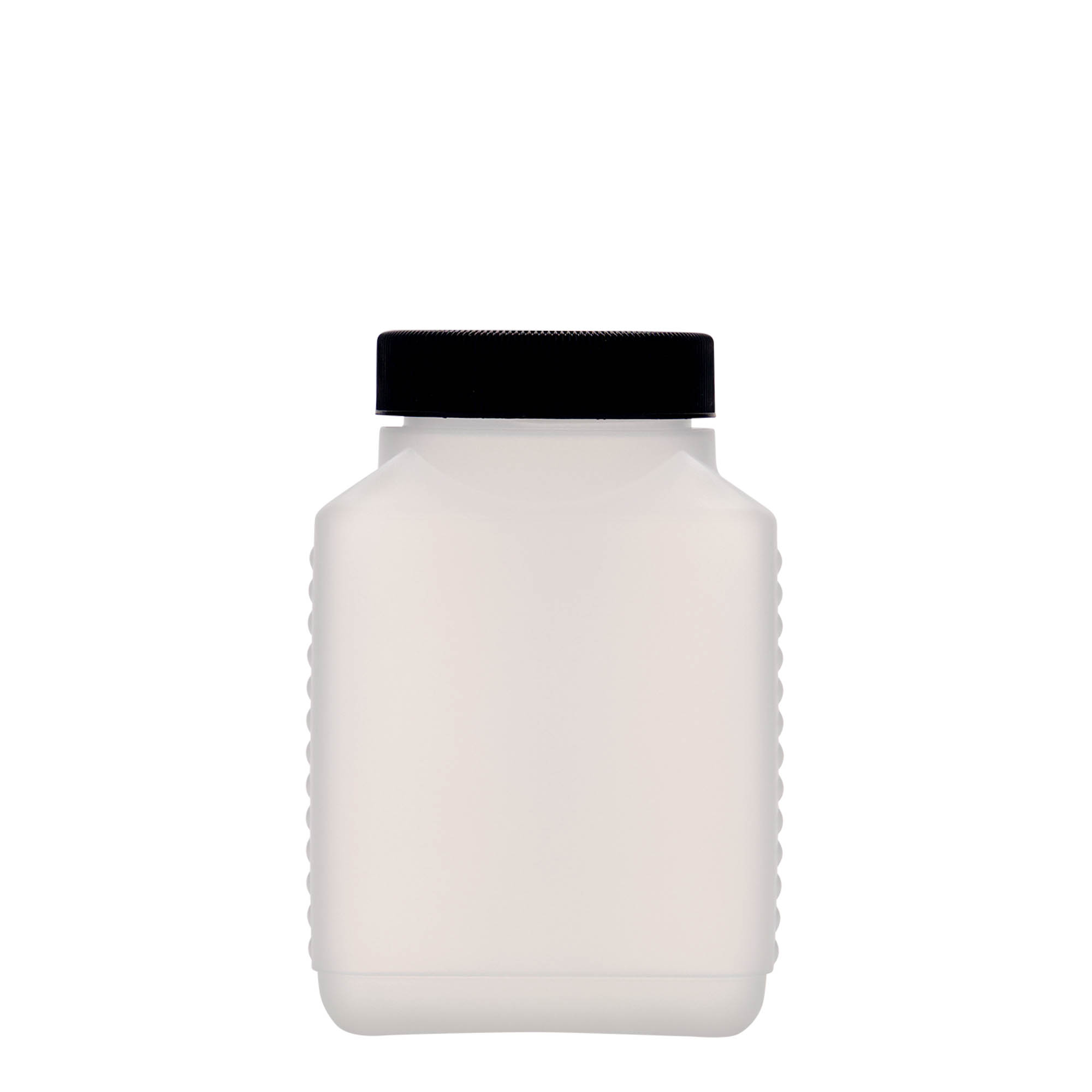 500 ml lai kaelaga pudel, ristkülikukujuline, HDPE-plastik, naturaalne, suuava: DIN 60 EPE