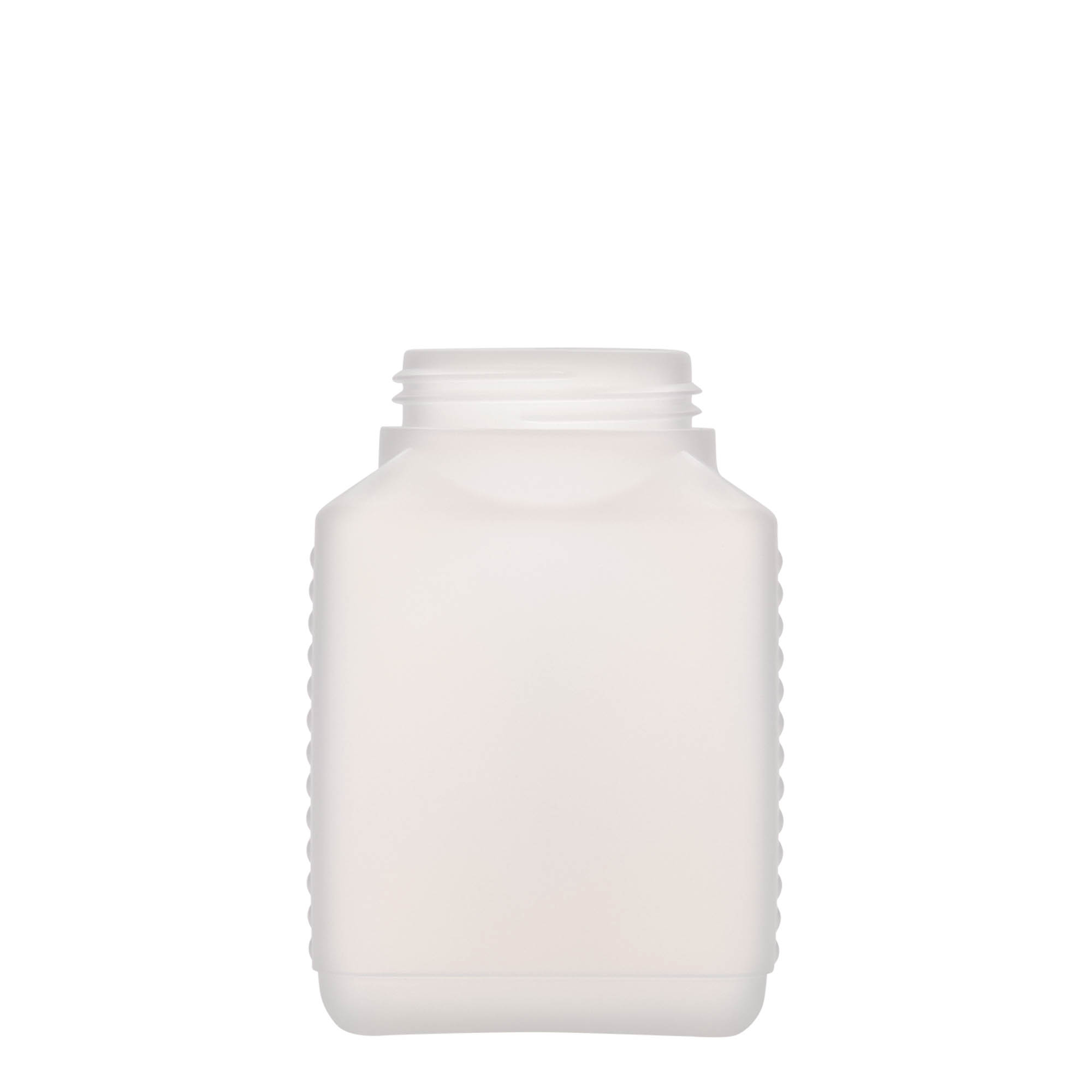 500 ml lai kaelaga pudel, ristkülikukujuline, HDPE-plastik, naturaalne, suuava: DIN 60 EPE