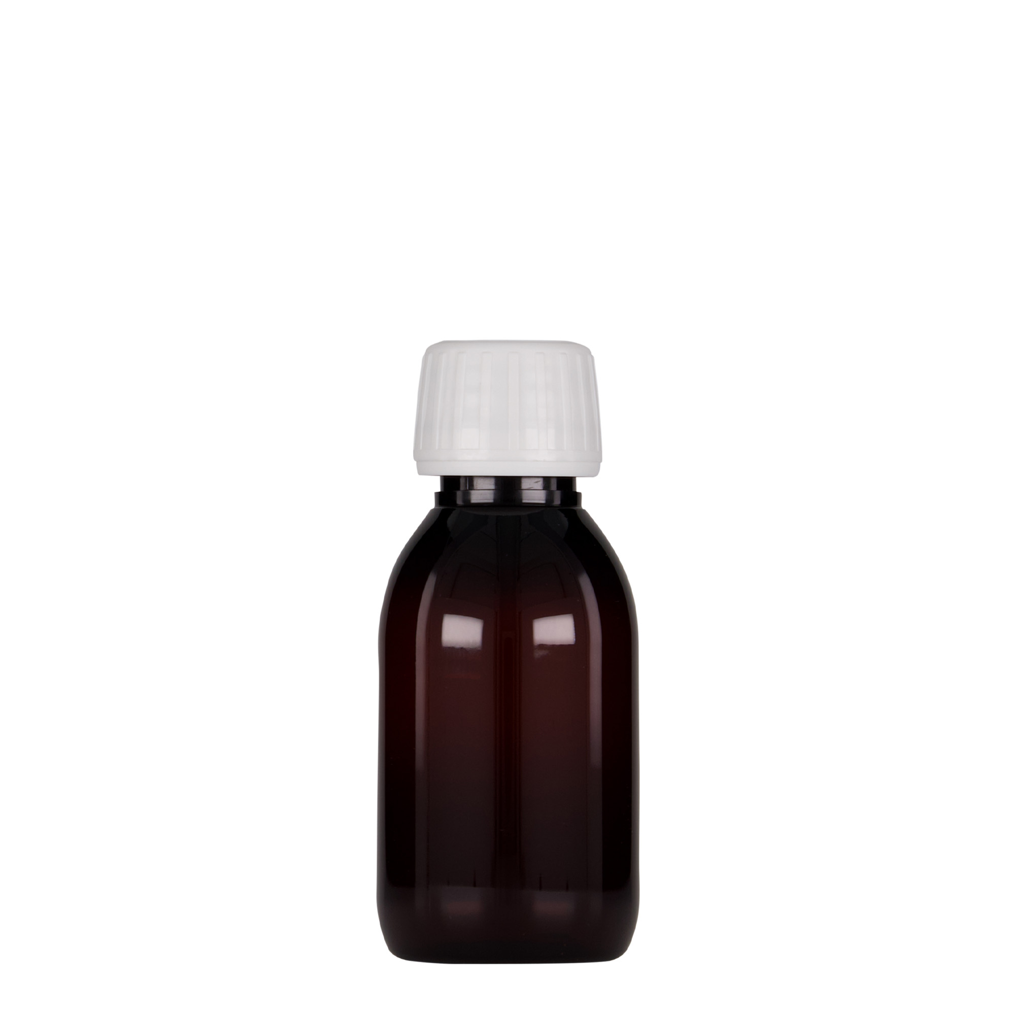 100 ml PET-meditsiinipudel, pruun, plastik, ava: PP 28