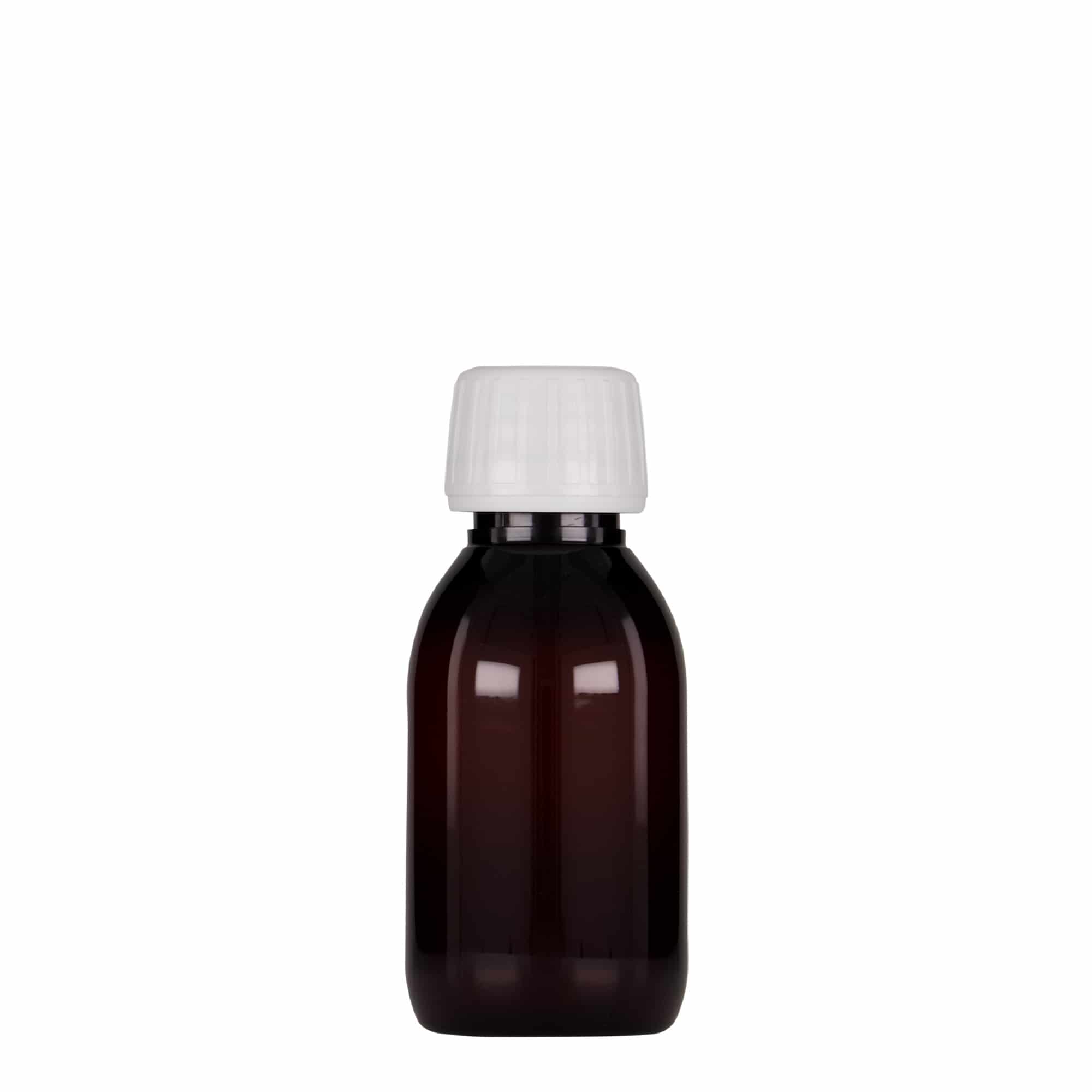 100 ml PET-meditsiinipudel, pruun, plastik, ava: PP 28
