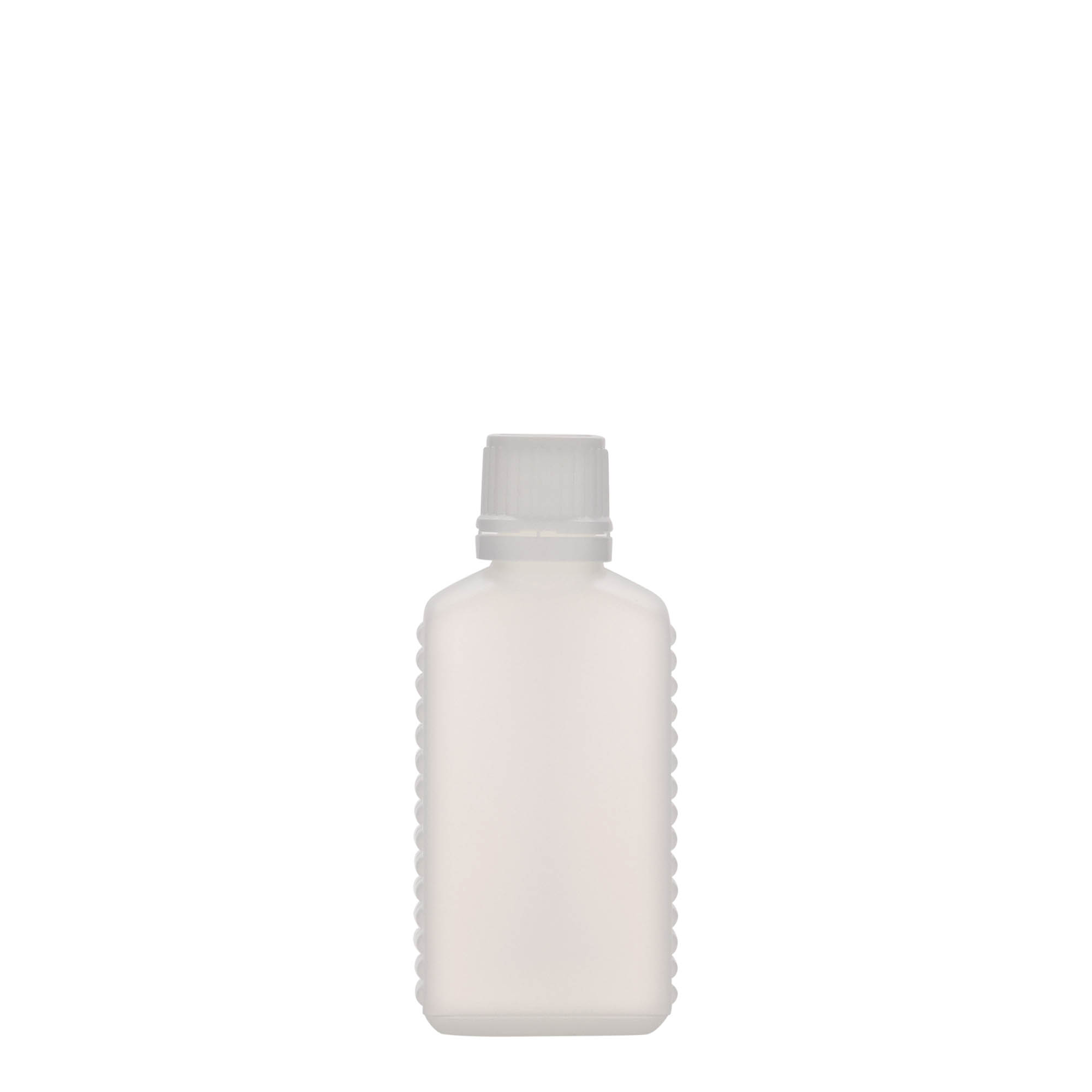 50 ml kannupudel kitsas kaelaga, ristkülikukujuline, HDPE-plastik, naturaalne, ava: DIN 18
