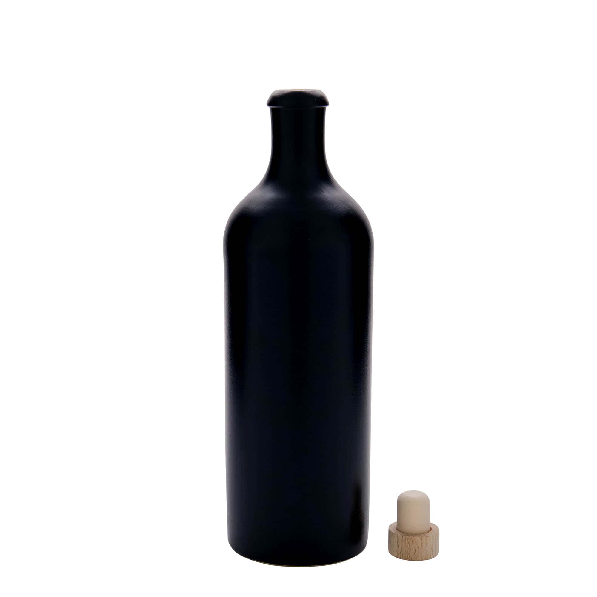 750 ml keraamiline pudel, kivikeraamika, must, sulgur: kork