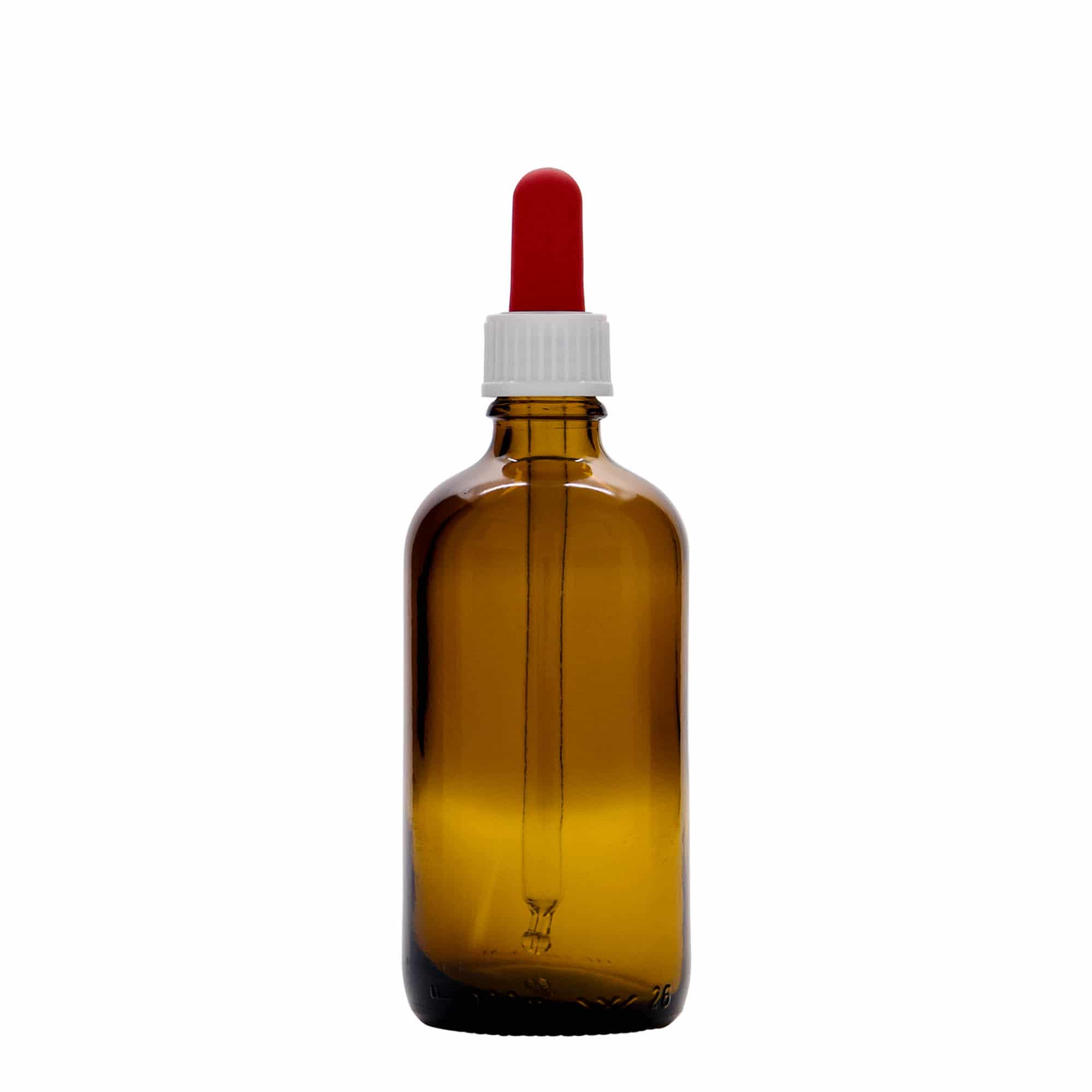 100 ml tilguti pudel meditsiin, klaas, pruun-punane, suue: DIN 18