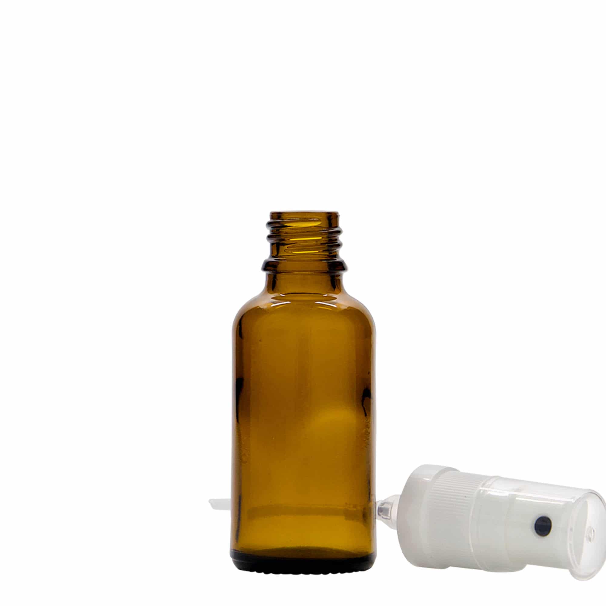 30 ml ravimi pihustuspudel, klaas, pruun, sulgur: DIN 18