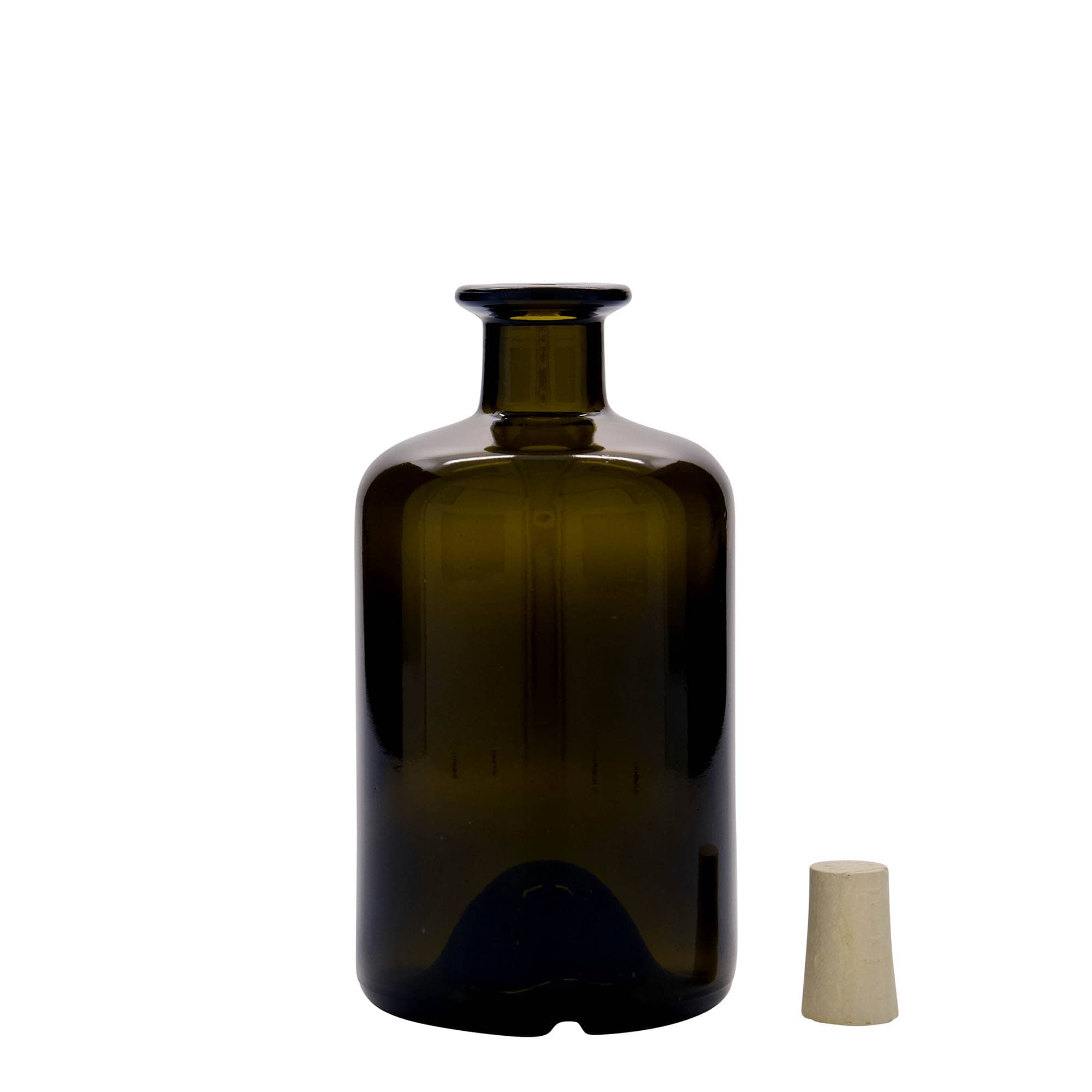 500 ml apteegipudel klaasist, antiikroheline, suuava: kork