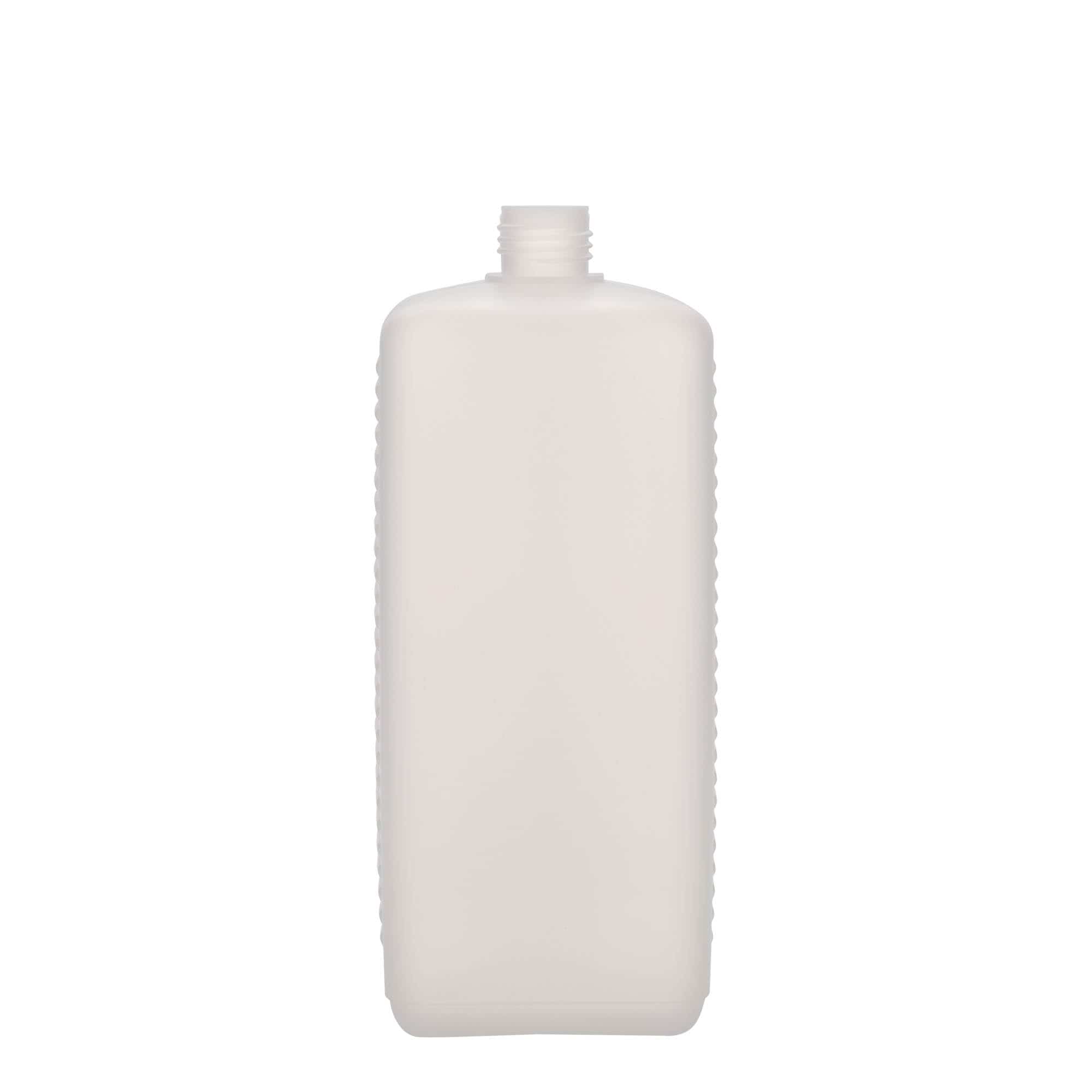 1000 ml kanisterpudel, ristkülikukujuline, HDPE-plast, loomulik värv, sulgur: DIN 25 EPE
