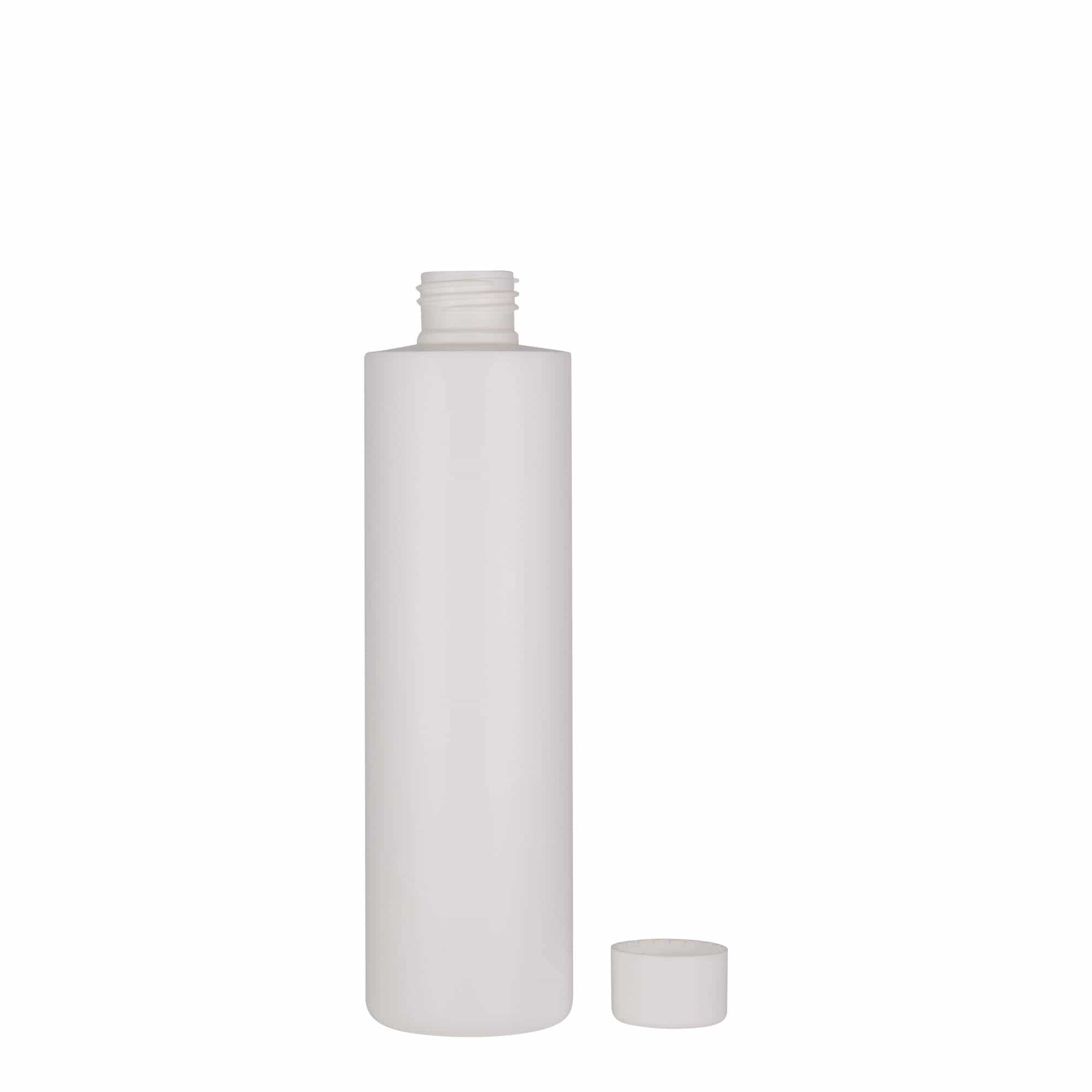 250 ml plastpudel 'Pipe', HDPE, valge, sulgur:  24/410