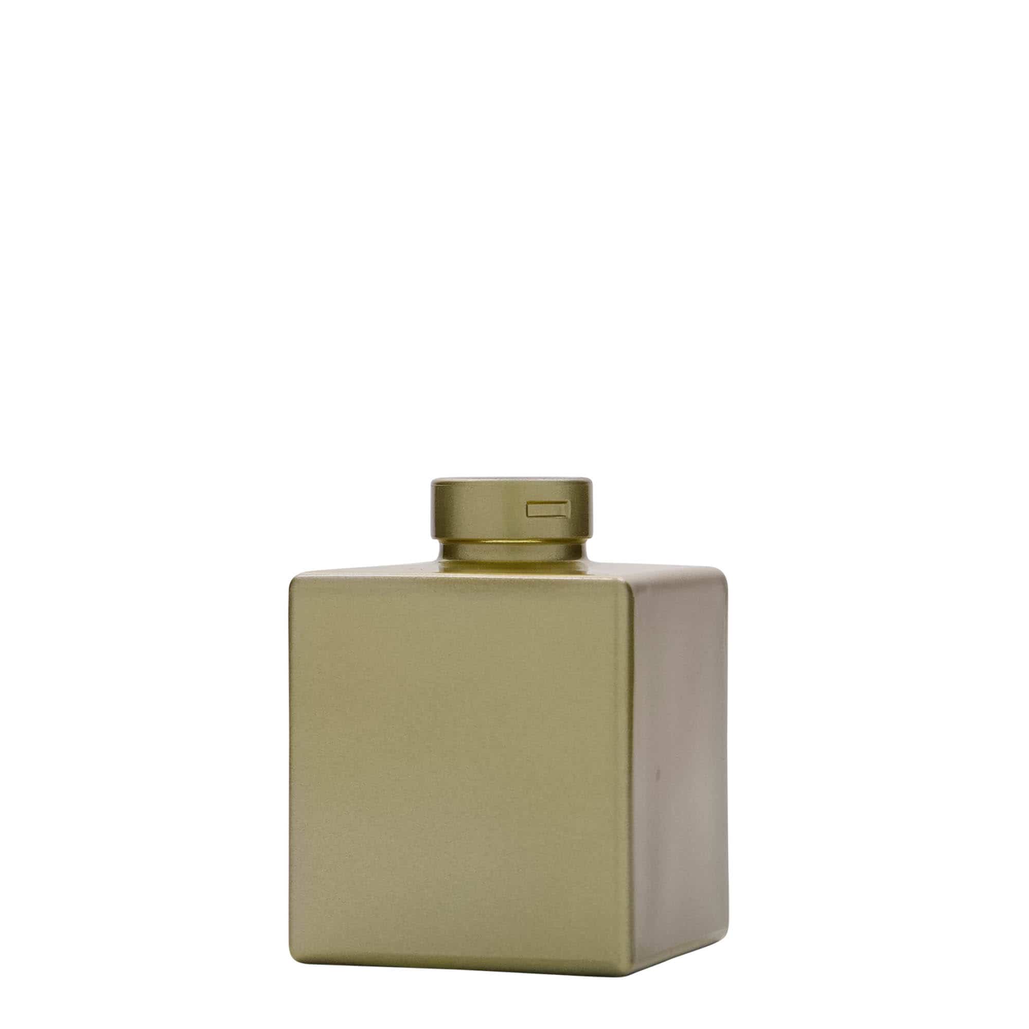 100 ml klaaspudel 'Cube', ruudukujuline, kuldne, sulgur: kork