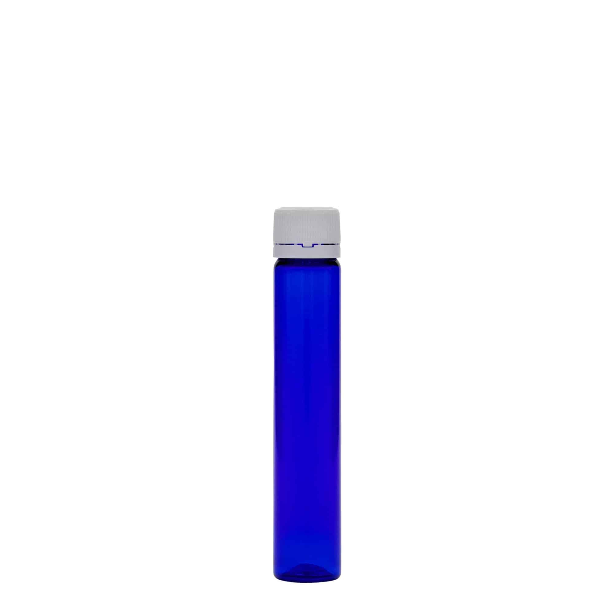 25 ml PET-proovianum, plast, sügavsinine, sulgur: keeratav kork
