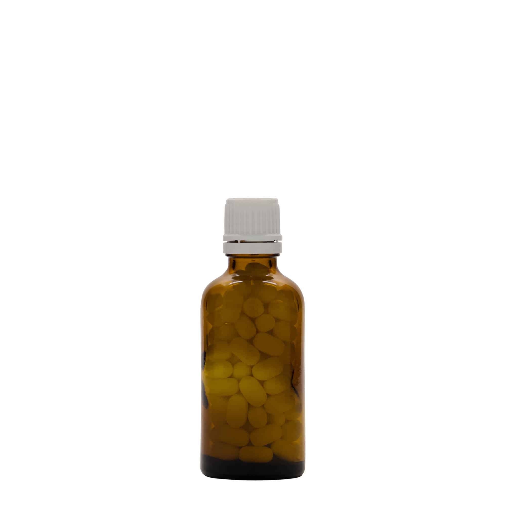 50 ml meditsiinipudel, klaas, pruun, avale: DIN 18