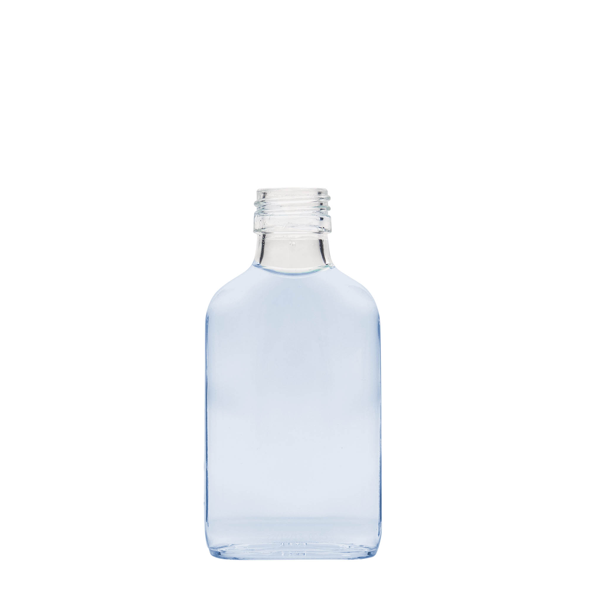 100 ml taskupudel, ristkülikukujuline, klaas, ava: PP 28 100 ml taskupudel, ristkülikukujuline, klaas, ava: PP 28